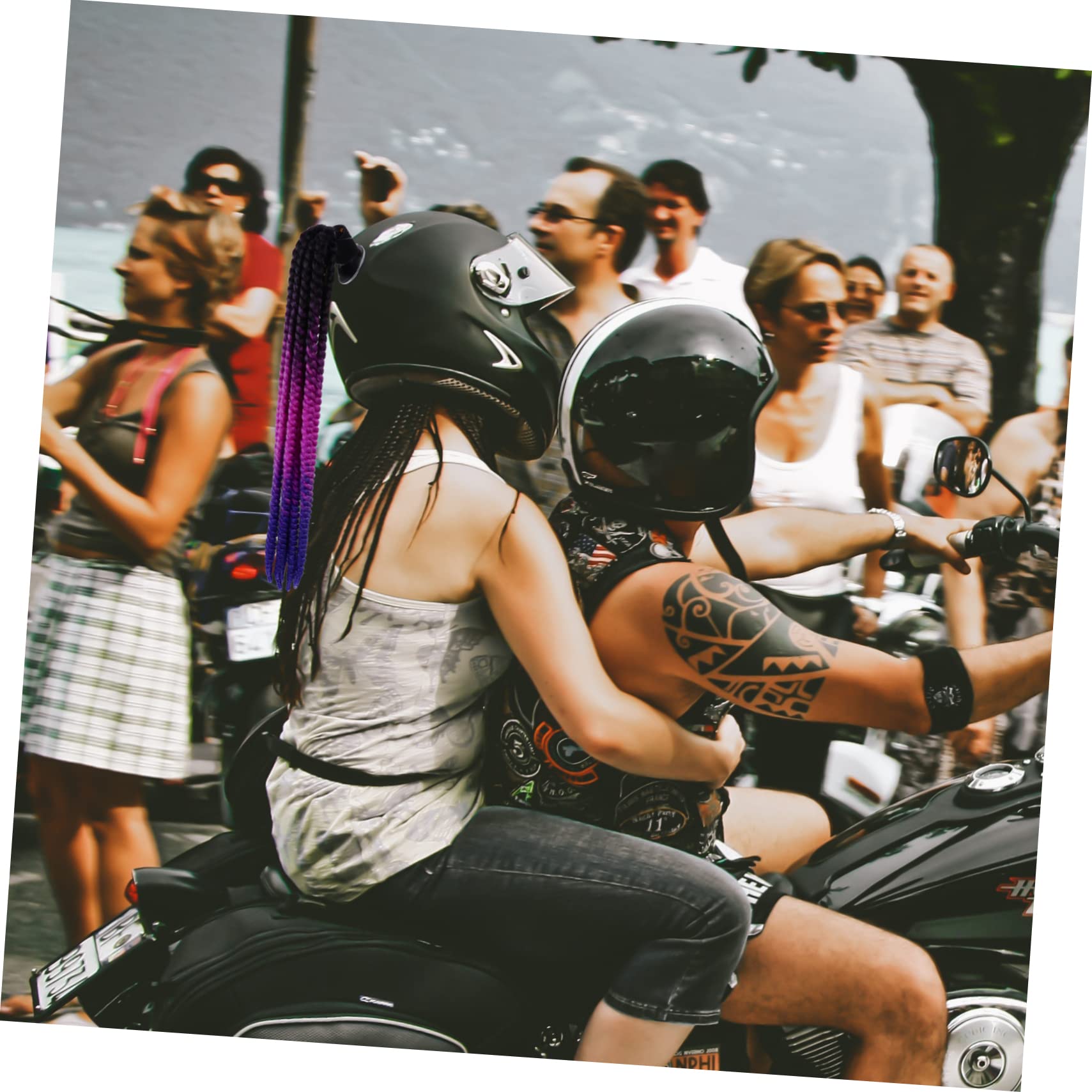 WHAMVOX Motorcycle Helmet Wig - Safe Odorless Braid Decoration for Riding Fun