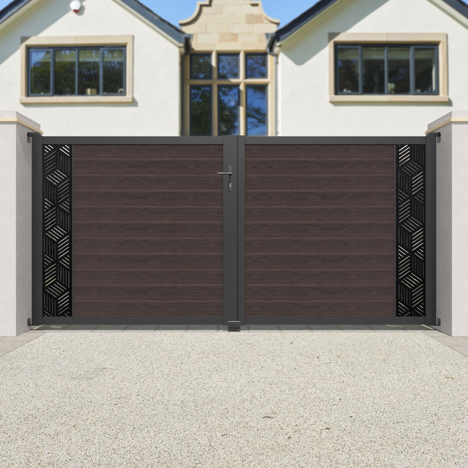 Classic Cubed Straight Top Driveway Gate - Mid Brown End Screen for Enhanced Privacy & Security | Perfect for Residential & Commercial Properties