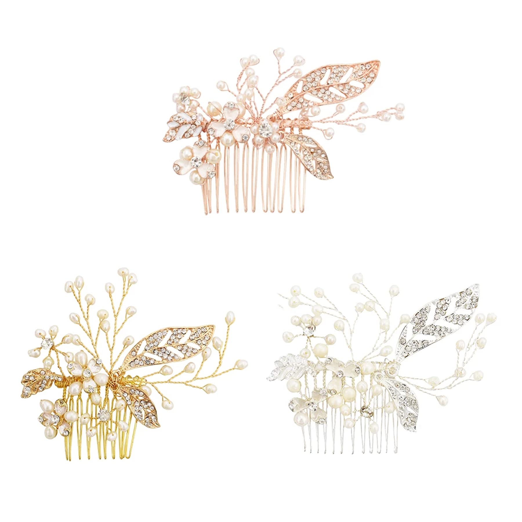3pcs Handmade Pearl Flower Wedding Hair Combs - Bridal Hair Clips for Bride, Side Hair Accessories - Perfect for Weddings, Prom, Parties & Special Occasions