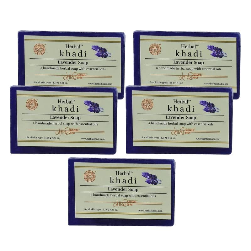 **Organic Khadi Lavender Body Wash & Ayurvedic Handmade Soap – Cold-Pressed, Vegan, Cruelty-Free for Silky Smooth Skin – Luxury Natural Soap for Men & Women (Pack of 5) – Perfect for Relaxing Baths & Spa Days**