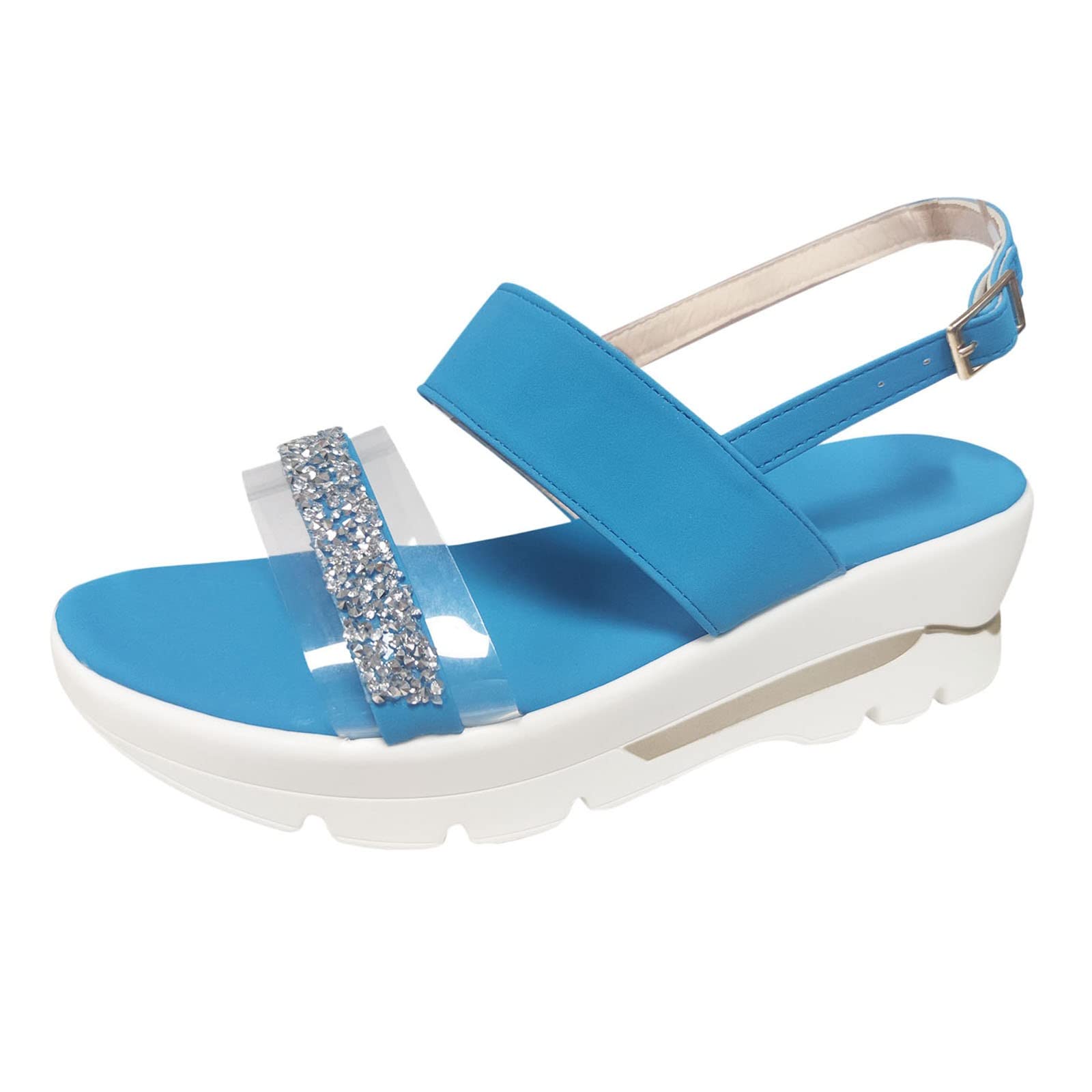 Fabalshop Women's Rhinestone Platform Wedge Sandals - Glitter Buckle Casual Flats for Summer | Perfect for Beach, Party & Everyday Wear