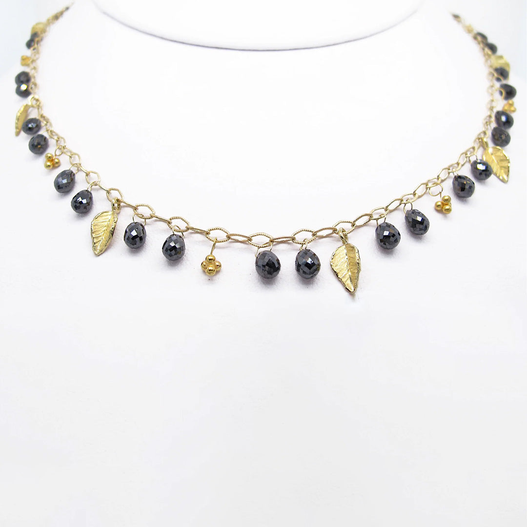 Elegant Black Diamond & Leaf Drop Necklace for Women | Sterling Silver Pendant | Perfect for Evening Parties, Weddings & Special Occasions
