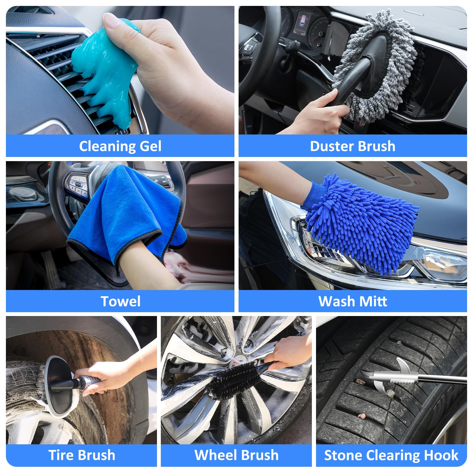 **AUTODECO 44-Piece Car Wash Detailing Kit – Foam Gun Sprayer, Long Handle Wash Mop, Collapsible Bucket, Large Wash Mitt & Towels – Complete Interior & Exterior Car Cleaning Supply Set (Blue) – Perfect for Home, Garage & Professional Auto Detailing**