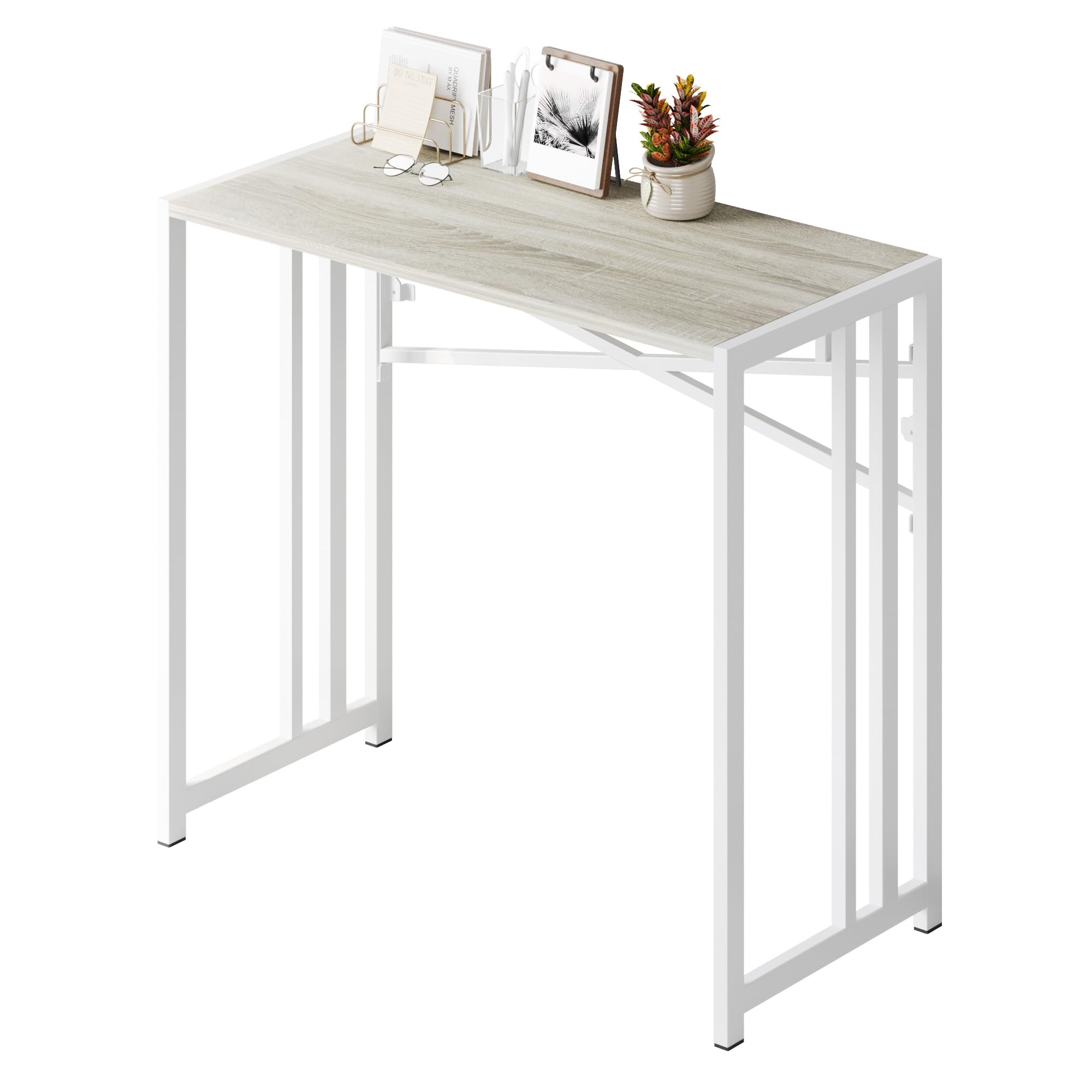 EMODA 35 Inch Folding Computer Desk - No Assembly Needed Home Office Desk, Portable Slim Study Writing Gaming Table (Beige) - Perfect for Small Spaces, Dorm Rooms & Work From Home Setup