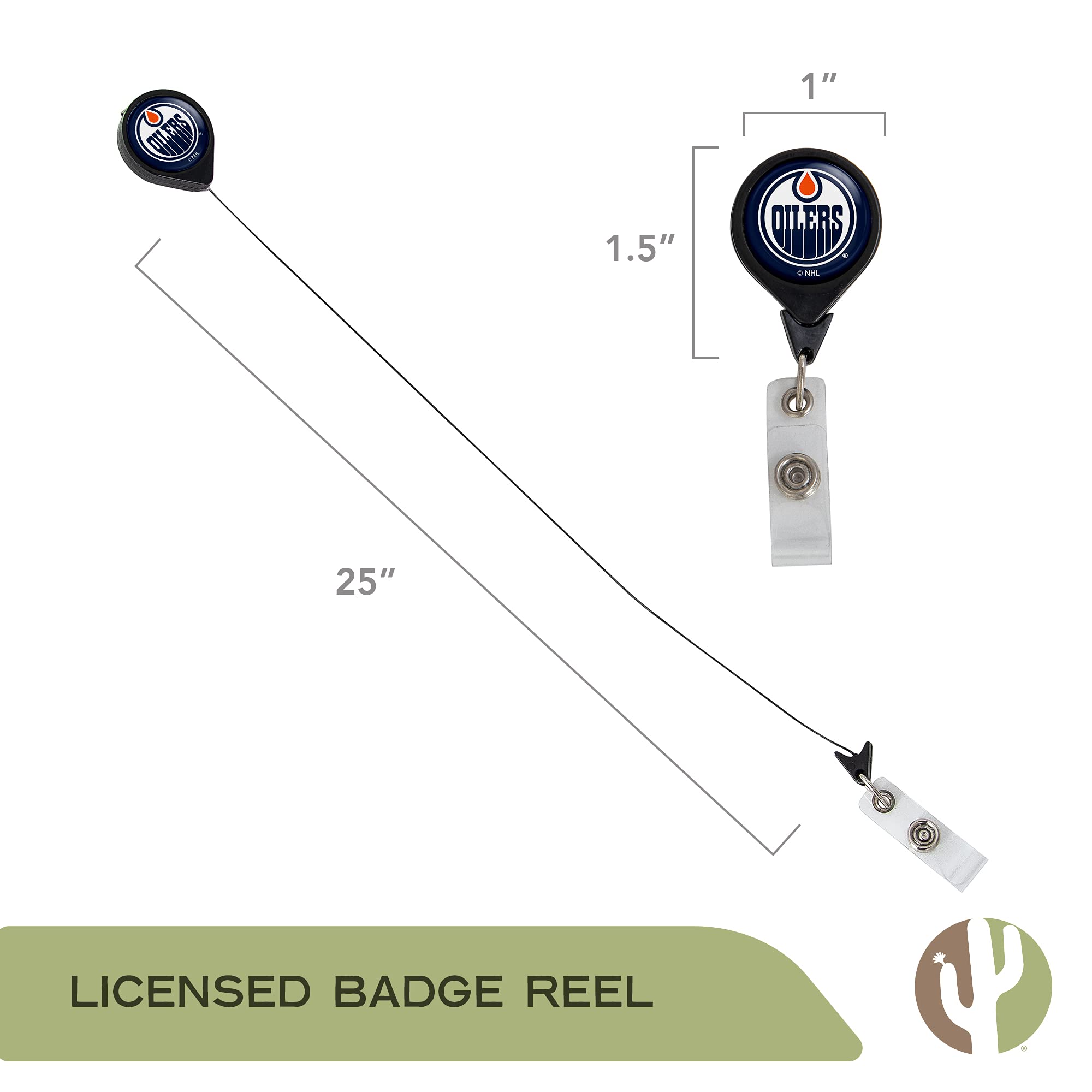 Edmonton Oilers NHL Team Retractable Badge Holder with Ticket Clip - Cactus Design ID Reel for Lanyard, Work, School & Office Access - Perfect for Sports Fans, Employees, and Students