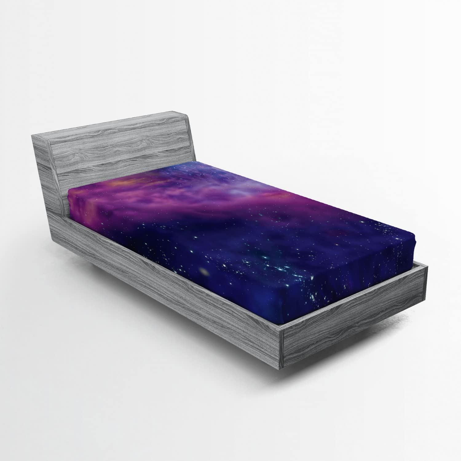 Ambesonne Outer Space Fitted Sheet - Twin Size Deep Pocket Bedding with Milky Way Star Design, Purple Blue Galaxy Print, All-Around Elastic for Mattress | Perfect for Kids Rooms, Dorm Decor & Space-Themed Bedrooms