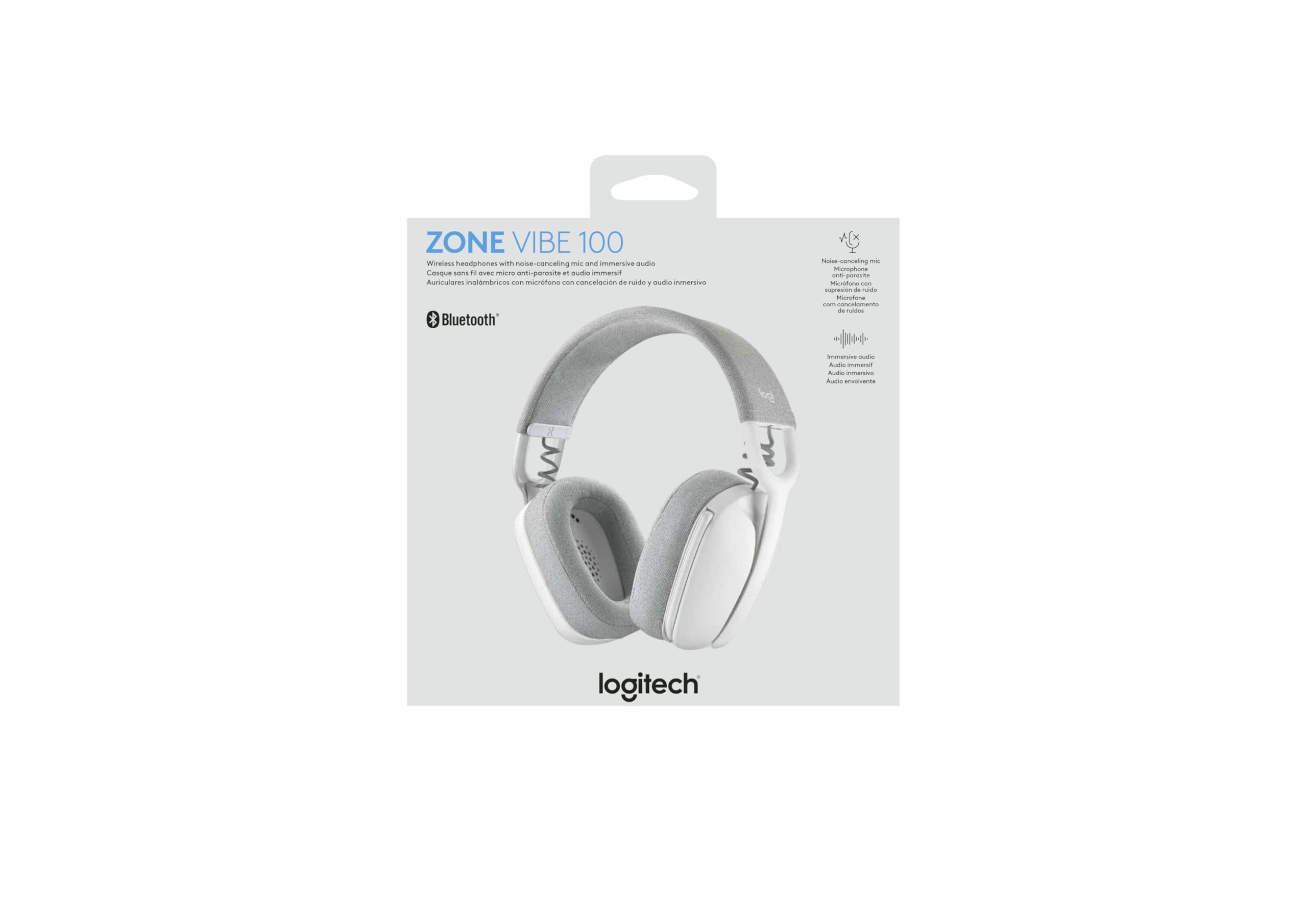 Logitech Zone Vibe 100 Lightweight Wireless Bluetooth Headphones with Noise Cancelling Mic - Over Ear Comfort for Work Calls, Music & Gaming | Compatible with Teams, Zoom, Google Meet | Perfect for Home Office, Remote Work & Online Classes (Off White)