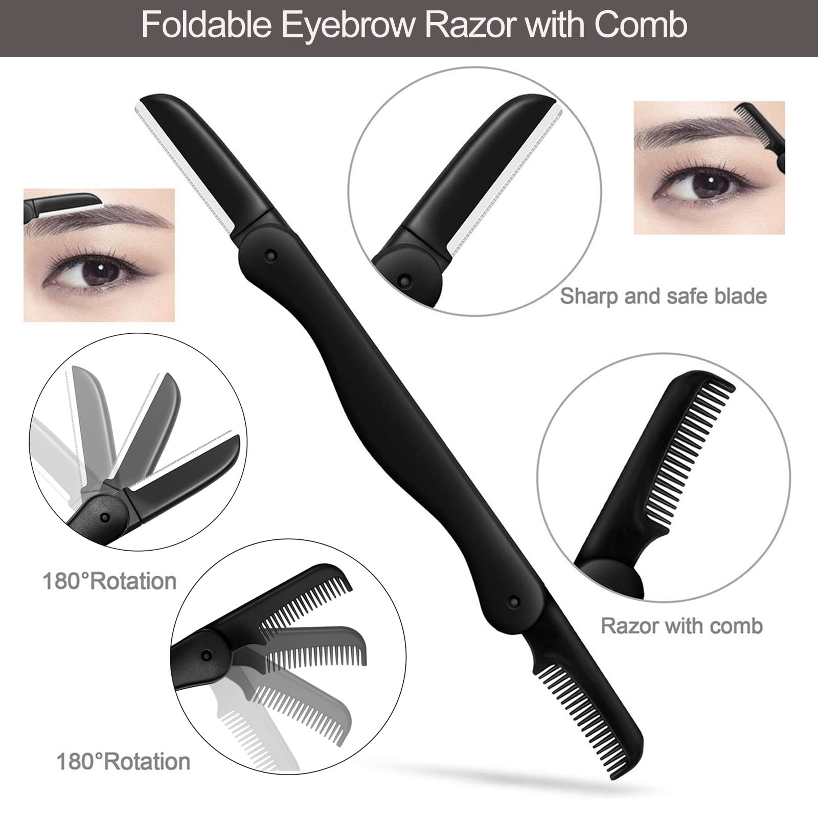 KAJUDA 5-in-1 Eyebrow Grooming Kit - Eyebrow Razor, Trimmer, Comb, Tweezers & Scissors Set for Women & Men - Perfect for Eyebrow Shaping, Eyelash Extensions & Facial Hair Removal at Home or Salon