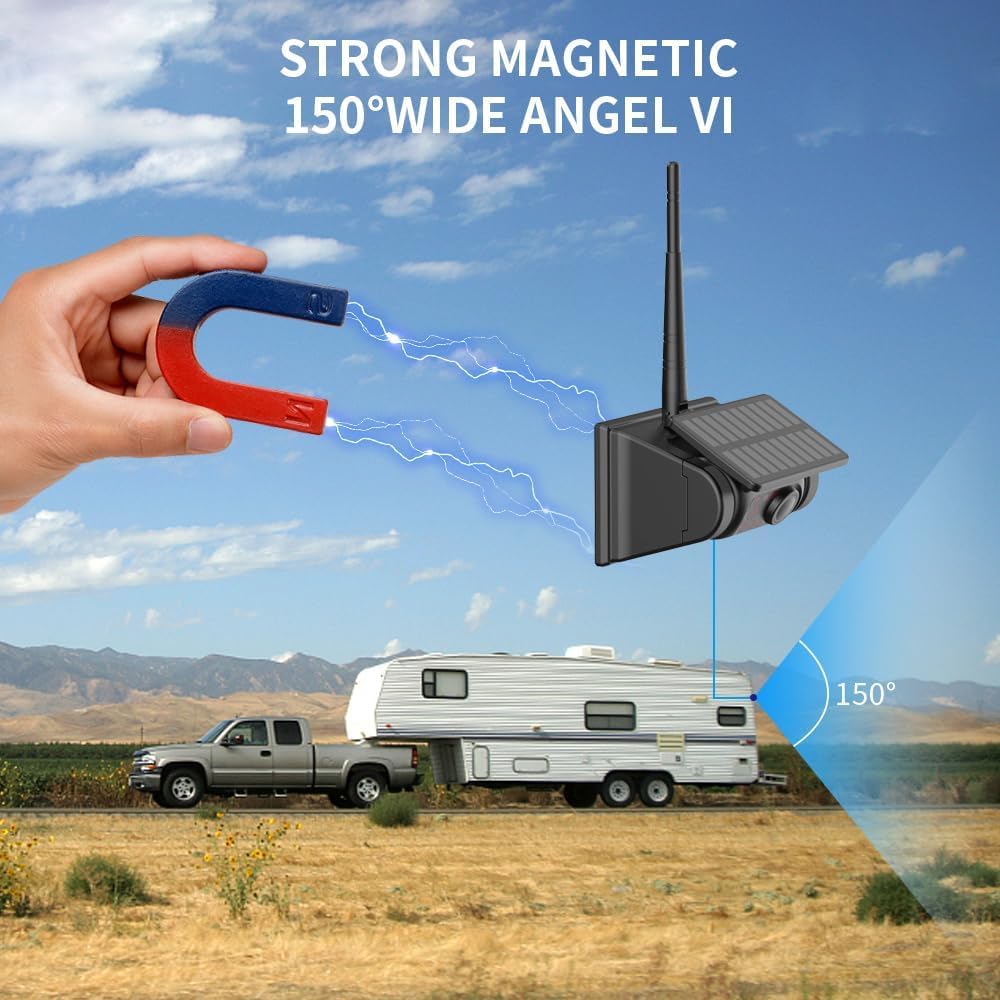 OBEST Magnetic Wireless Backup Camera with Solar WiFi, Built-in Battery & Infrared Night Vision - Universal Rear View Camera for iOS/Android - Perfect for Trucks, RVs, Trailers & Parking Safety