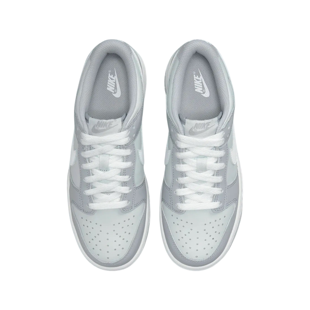 Nike Dunk Low GS Sneakers for Girls - Pure Platinum White & Wolf Grey - Casual & Athletic Shoes for School, Sports & Everyday Wear