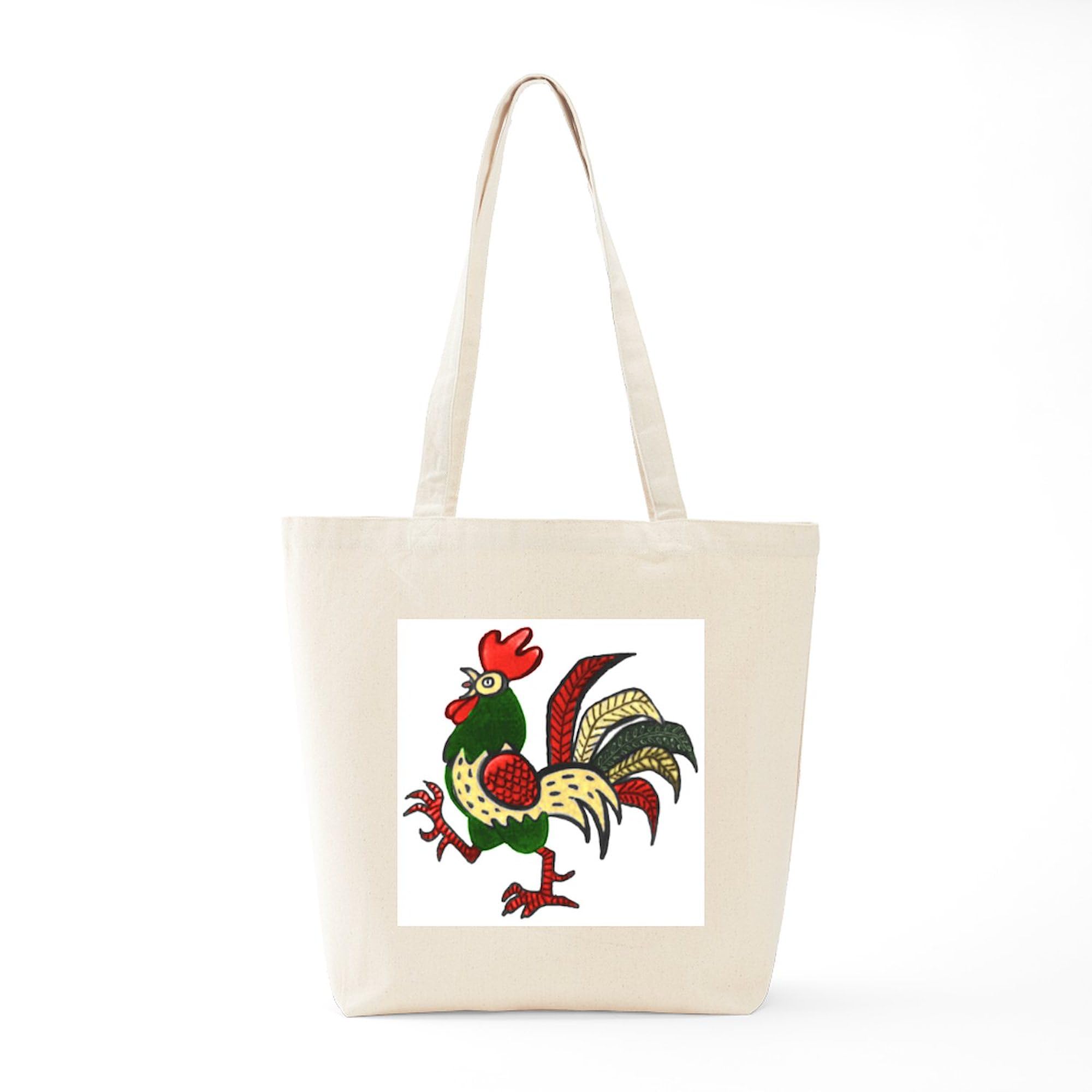 Red Rooster Canvas Tote Bag - Eco-Friendly Reusable Shopping Bag for Groceries, Beach & Farmers Market | Natural Cotton Carryall
