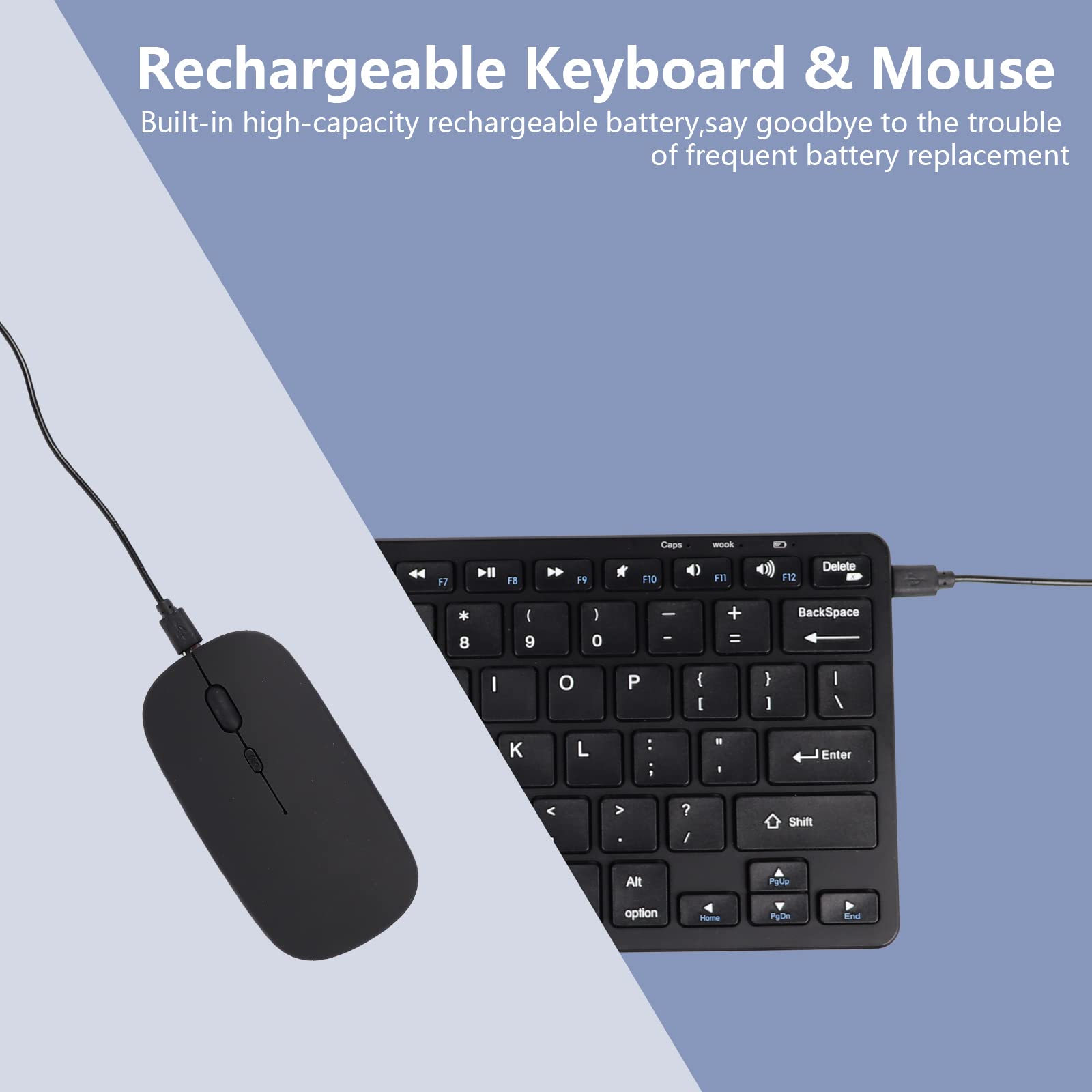 2.4G Wireless Keyboard & Mouse Set - Ergonomic, Rechargeable for PC/Mac/Laptop - Home & Office Use