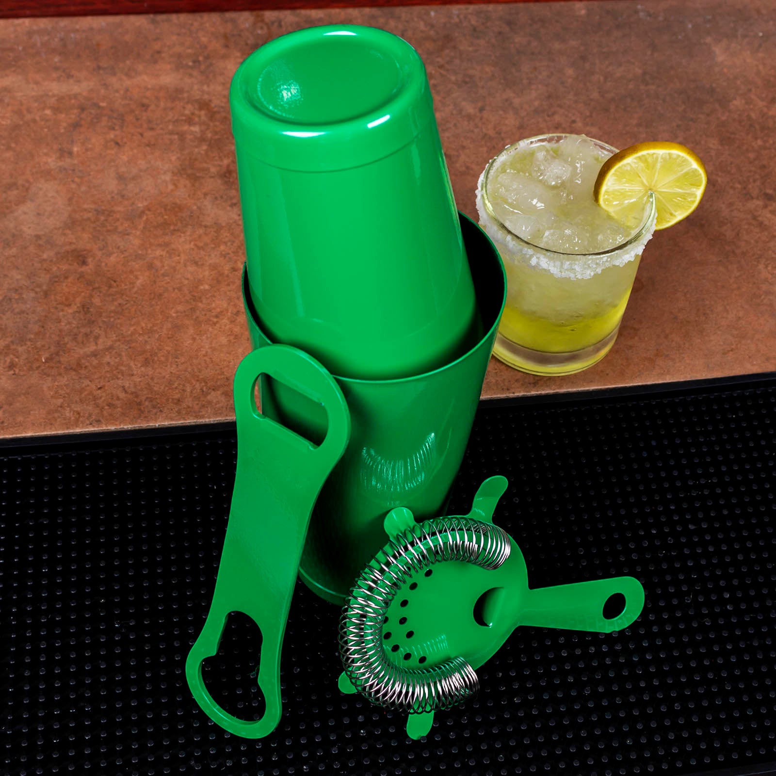 4-Piece Bar Set with V Rod® in Emerald Green - Perfect for Home Bars, Outdoor Patios, and Entertaining Guests