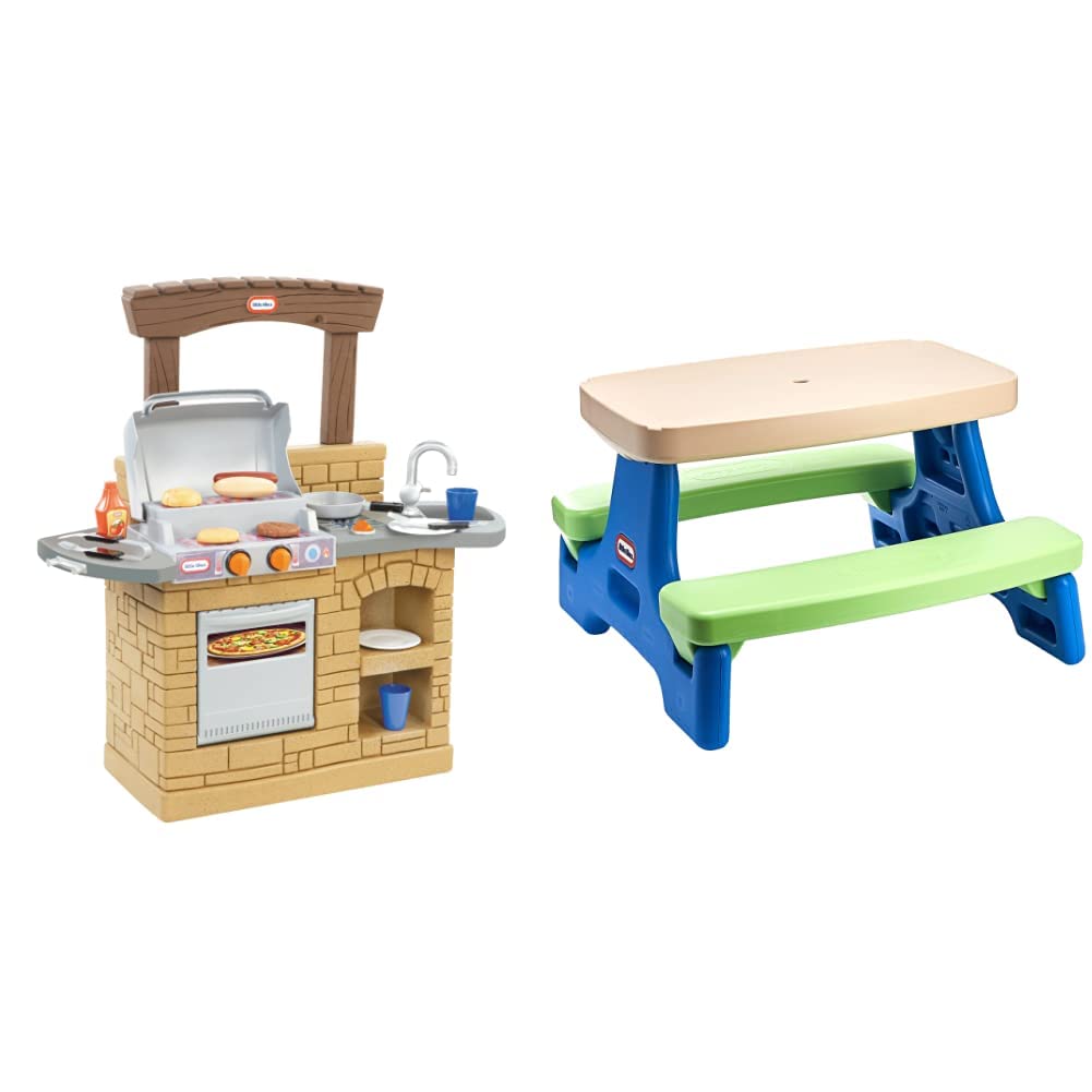 Little Tikes Cook 'n Play Outdoor BBQ Grill & Picnic Table for Kids - Brown Pretend Play Kitchen Set with Accessories | Amazon Exclusive | Perfect for Backyard, Patio & Indoor Imaginative Play