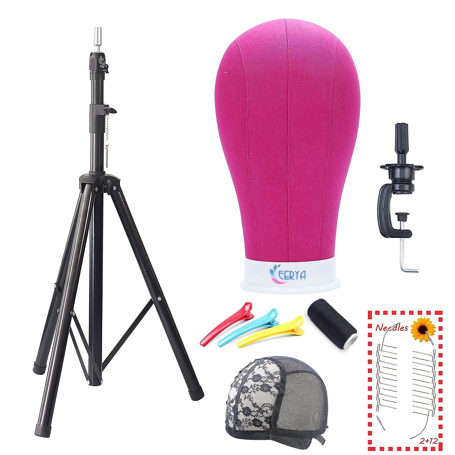 Eerya 23 Inch Rosy Canvas Wig Head with Tripod Stand - Professional Mannequin Head for Wig Making, Styling & Display - Perfect for Salon, Cosplay & Hairstyling Practice