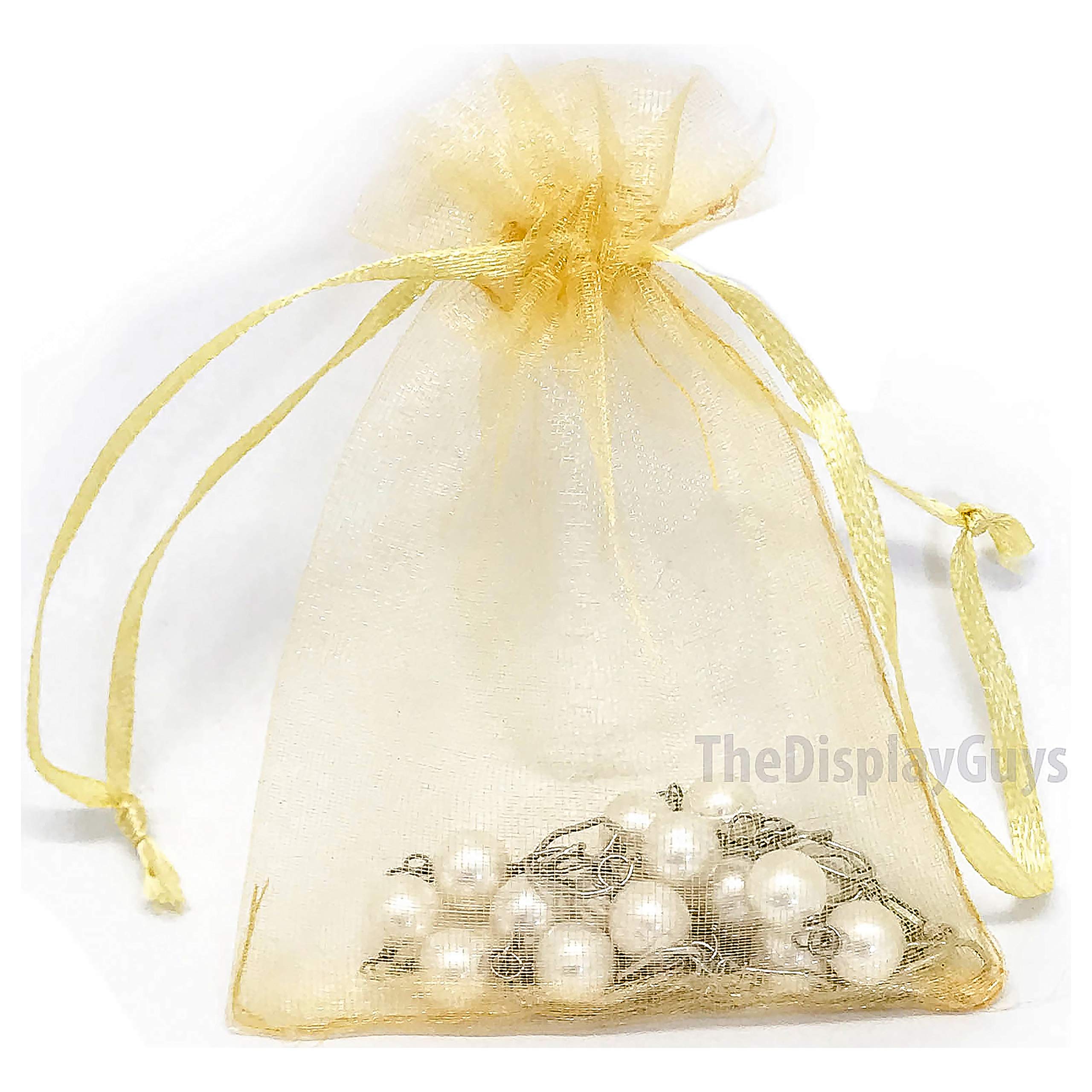 100-Pack 3x4 Inch Gold Sheer Organza Drawstring Gift Bags - Elegant Wedding Favors, Jewelry Pouches, Candy Treat Bags for Parties, Baby Showers & Special Events