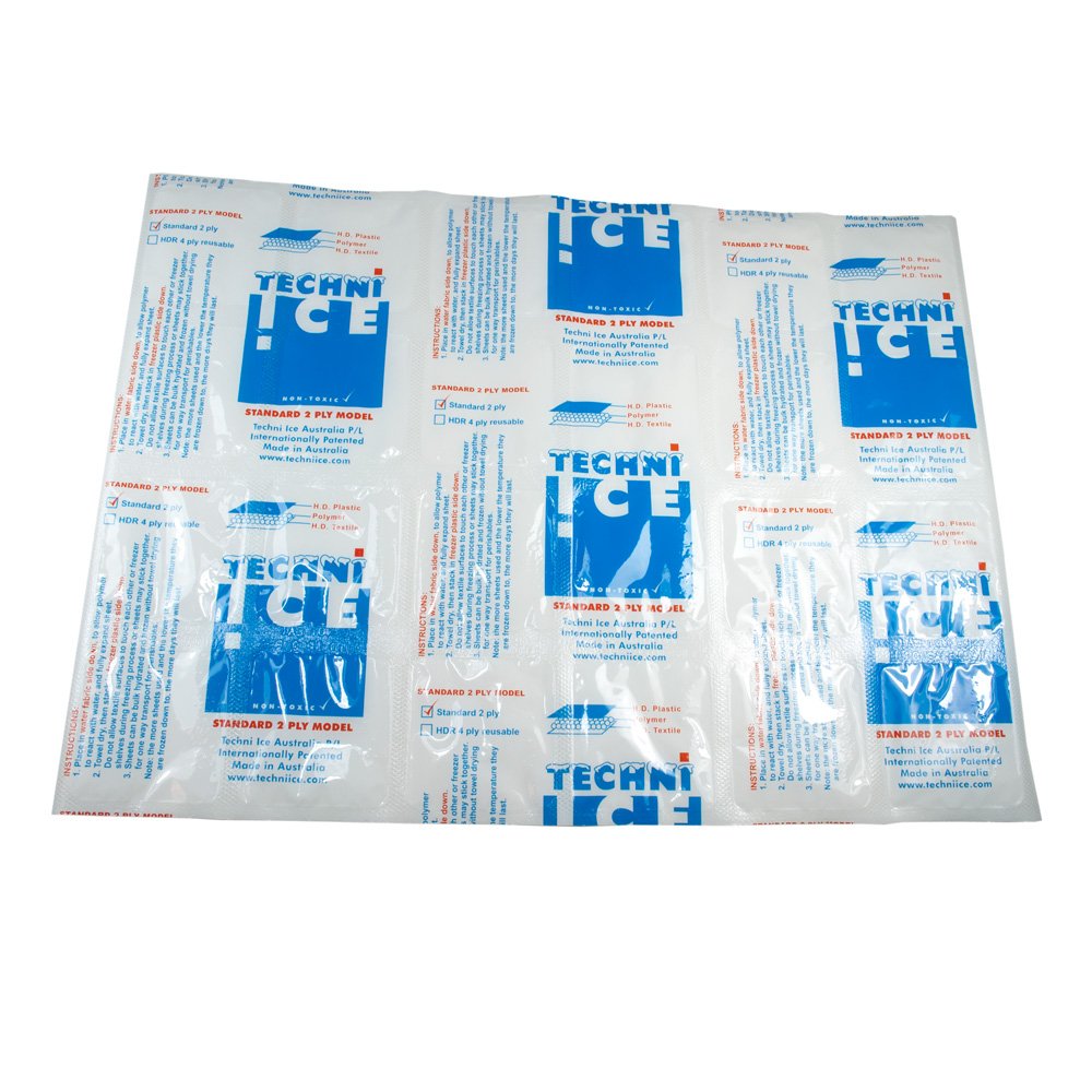Techni Ice Standard 2-Ply Disposable Dry Ice Replacement Sheets (50 Pack) - Reusable Cooling Pads for Shipping Perishables, Meal Prep & First Aid Kits