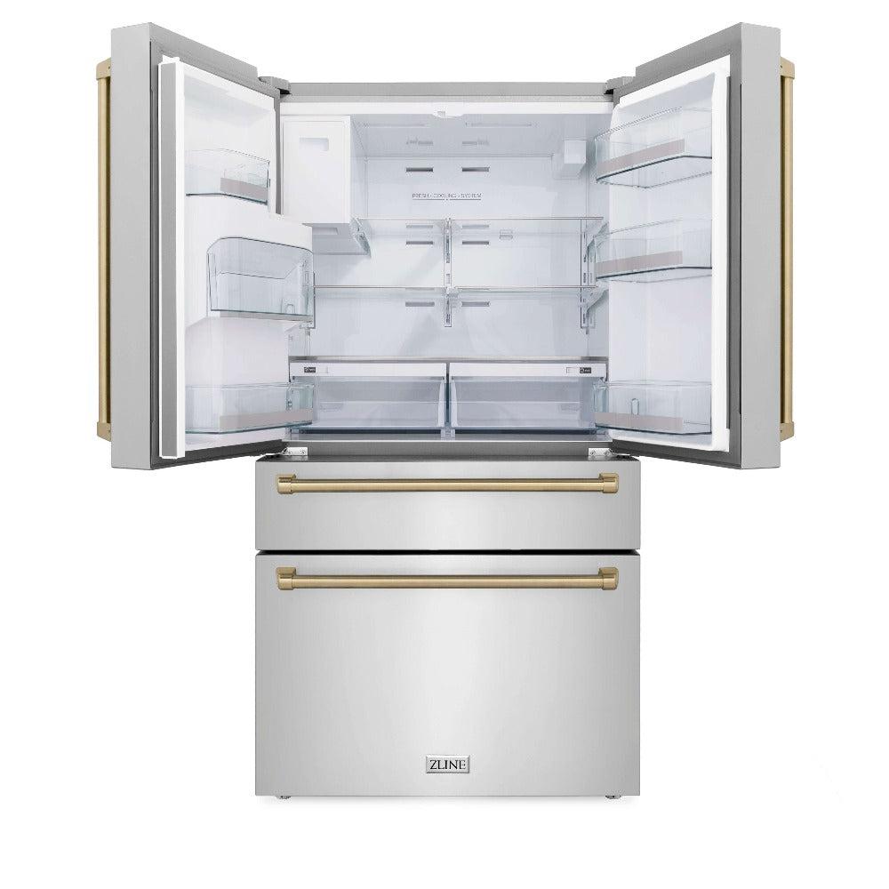 ZLINE Autograph Edition 30-inch Stainless Steel Kitchen Package - Dual Fuel Range, Range Hood, Dishwasher & Refrigerator with External Water Dispenser - Champagne Bronze Accents (4AKPR RARHDWM30 CB) | Premium Kitchen Appliances for Modern Homes & Gourmet Cooking