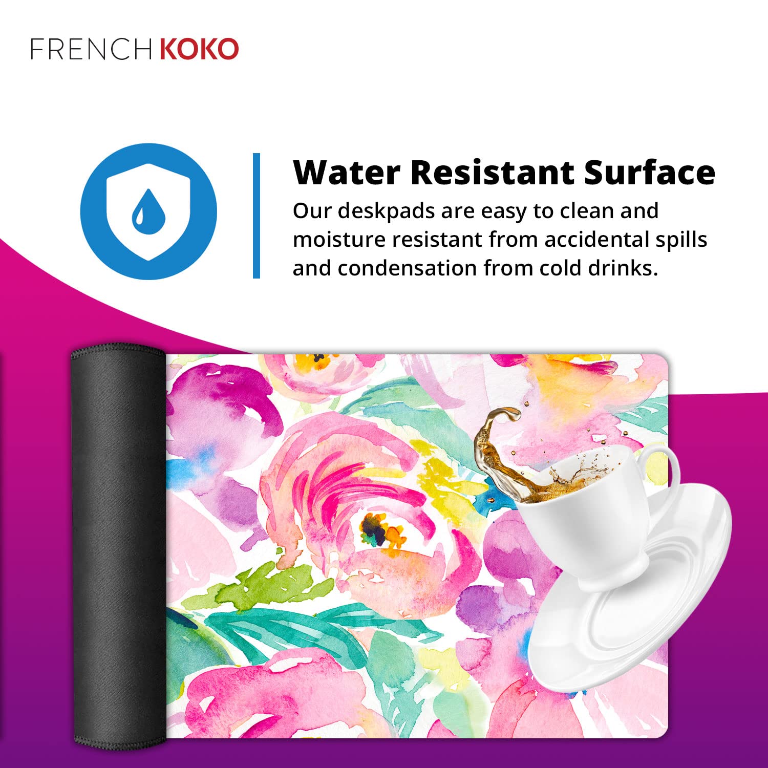 French KOKO Extra Large Mouse Pad with Pink Flowers - XXL Desk Mat for Keyboard & Laptop, Non-Slip Office & Gaming Surface, Perfect Gift for Women & Girls - Home Office, School Essentials & Computer Accessories