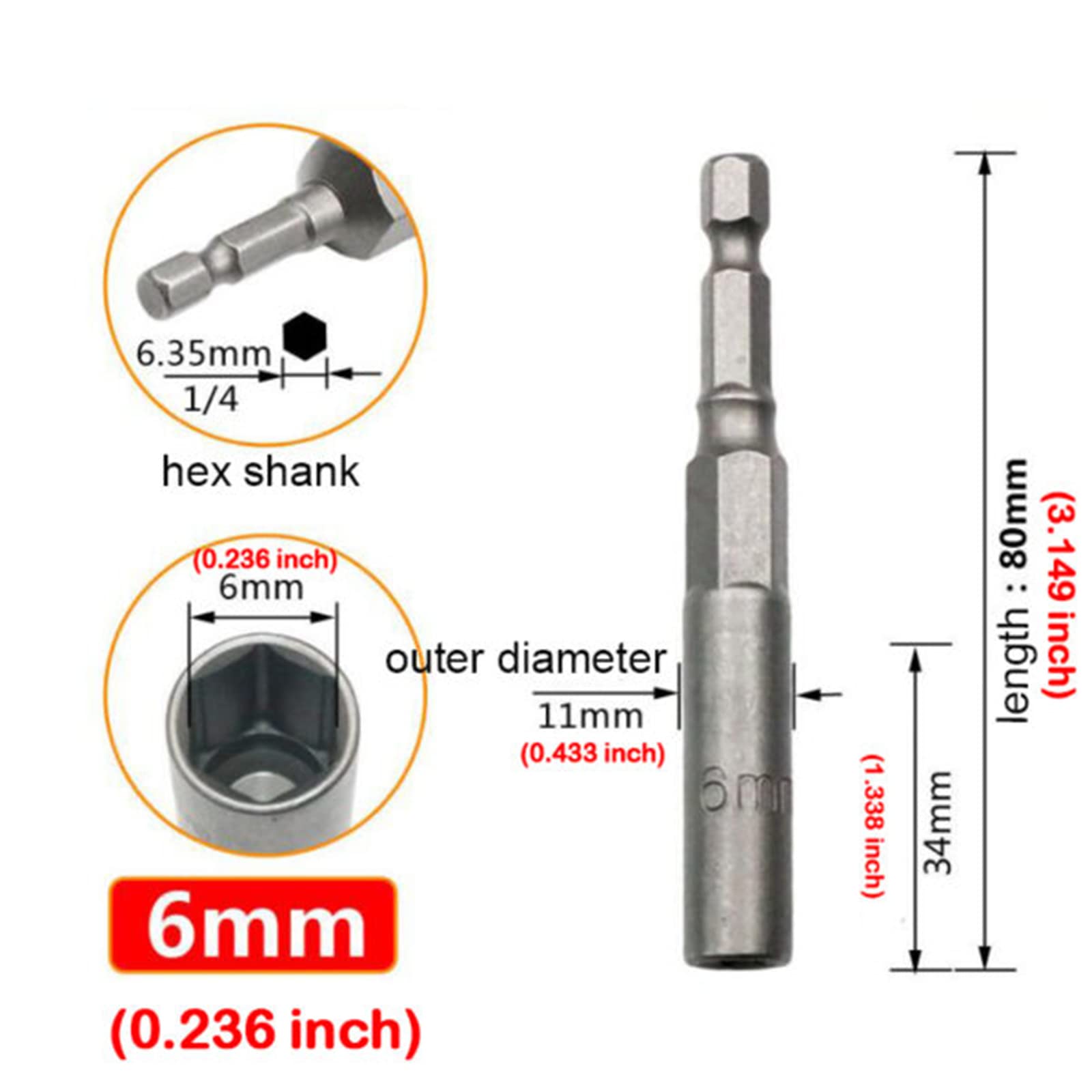 Extra Deep Hex Bit Socket Bolt Nut Driver Bit Set - 6/8/10/12/14/17mm Power Drill Nut Driver Kit with Quick Change Adapter for Automotive & Home Repair | Durable Socket Wrench Tools for Mechanics & DIY Projects