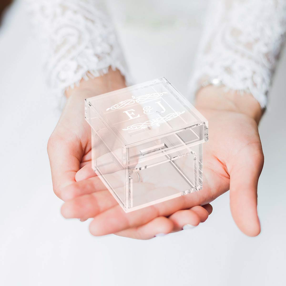 Personalized Acrylic Wedding Ring Box - Custom Monogram Design with 2 Ring Slots - Elegant Display for Wedding Proposals, Ring Bearers & Keepsake Storage - Perfect for Engagement, Ceremony & Anniversary Gifts (1-Pack)