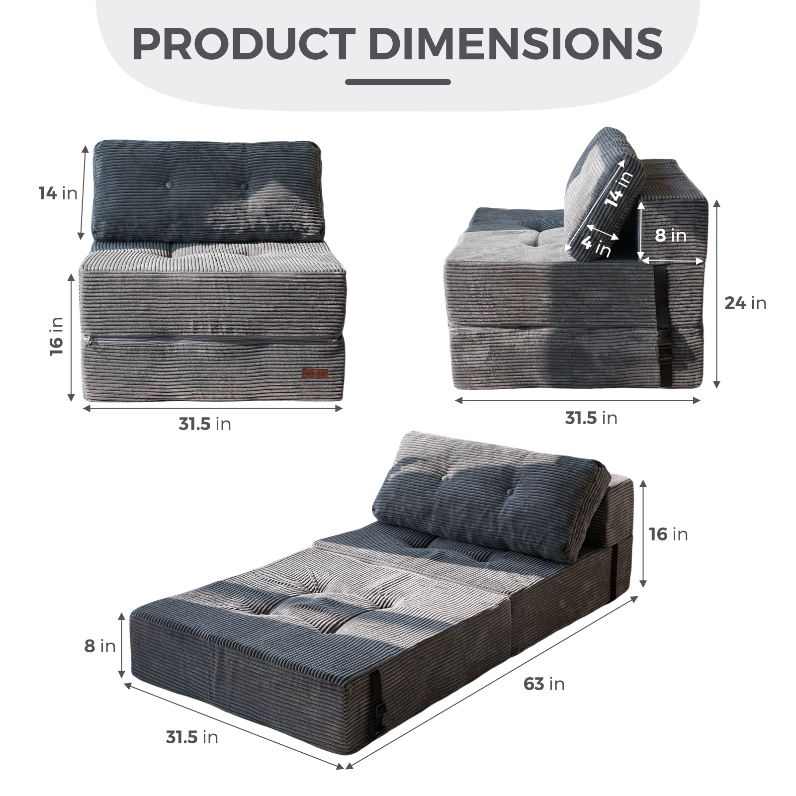 MAXYOYO Convertible Folding Sofa Bed with High-Density Support Foam - Dark Grey Sleeper Couch for Small Spaces, Living Room, Bedroom & Guest Room | Space-Saving Multi-Functional Furniture