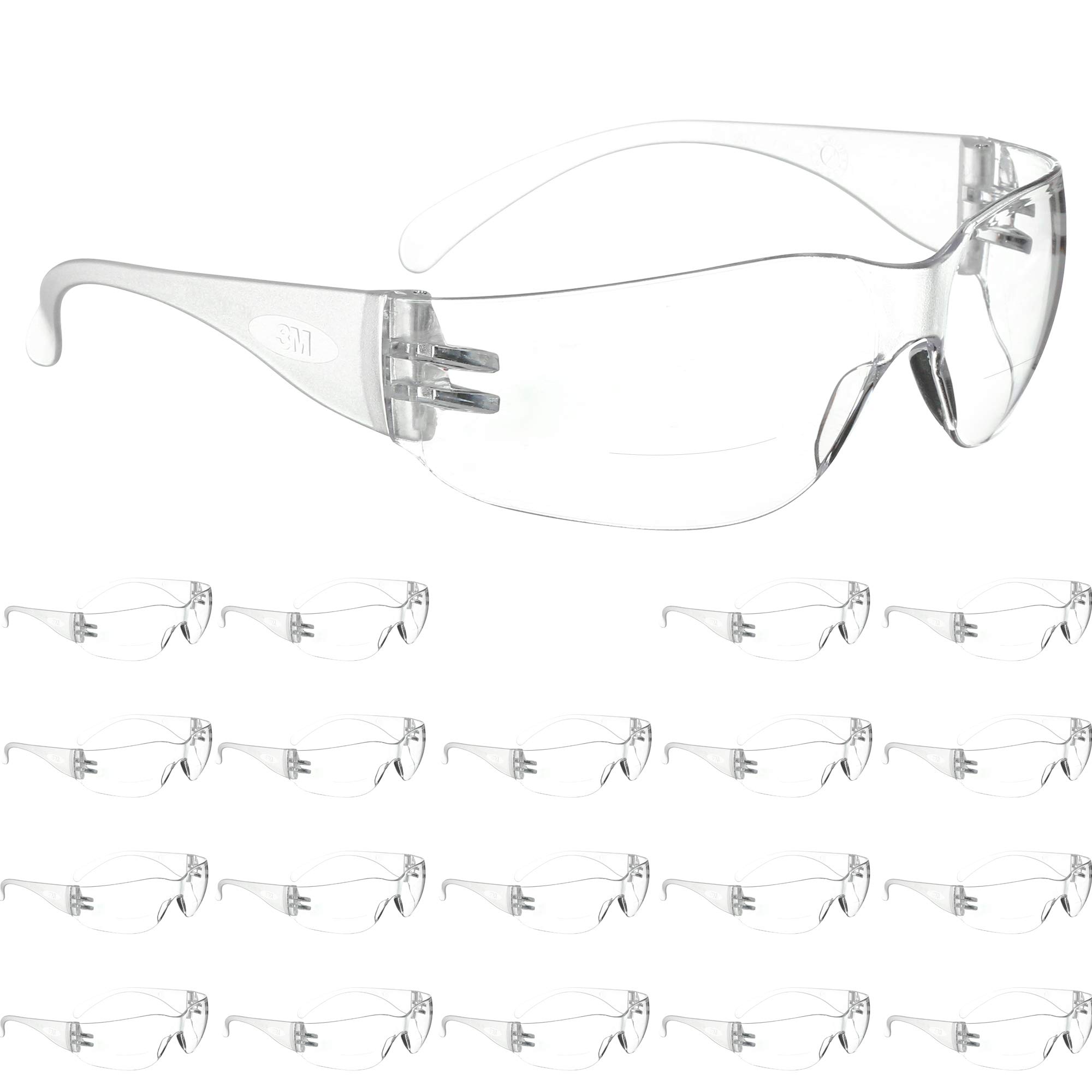 3M Virtua Safety Glasses with +1.5 Diopter Readers - Anti-Fog Clear Lens, ANSI Z87 Certified - Pack of 20 Unisex Bifocal Magnifying Eyewear for Workshop, Construction & DIY Projects