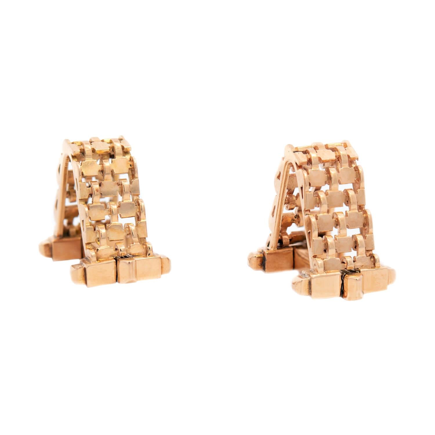 Vintage French 18k Gold Tire Track Cufflinks - Classic Luxury Men's Jewelry for Weddings, Business & Formal Occasions