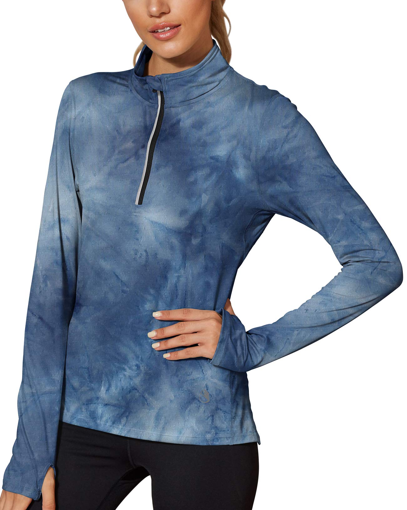 Icyzone Women's Workout Long Sleeve Quarter Zip Pullover - Yoga Running Exercise Top with Thumb Holes | Gym, Hiking & Outdoor Activities