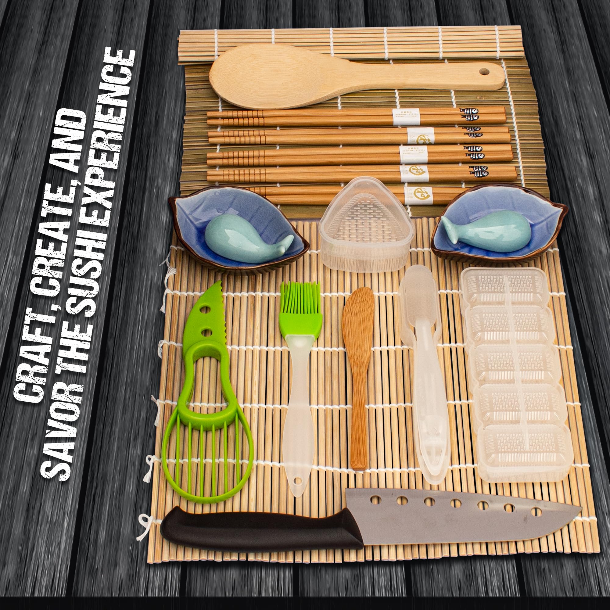 **22-in-1 Sushi Making Kit for Beginners – Sushi Bazooka, Roller, Bamboo Mat, Avocado Slicer, Knife, Mold, Chopsticks & Sauce Dishes – Perfect for Home Cooking, Parties & Japanese Cuisine Lovers**