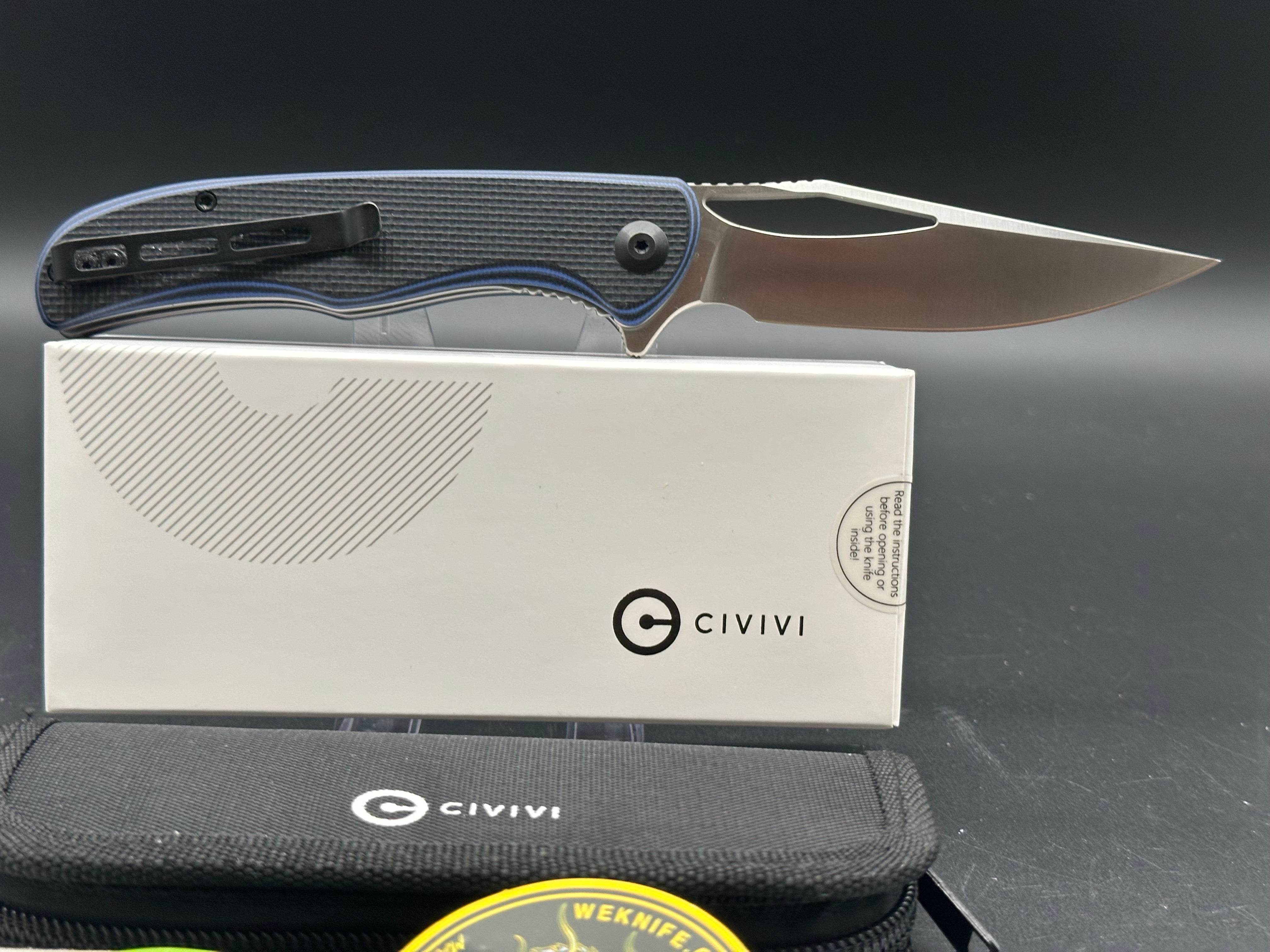 CIVIVI Shredder Liner Lock Folding Knife - Blue/Black Layered G10 Handle, 3.7