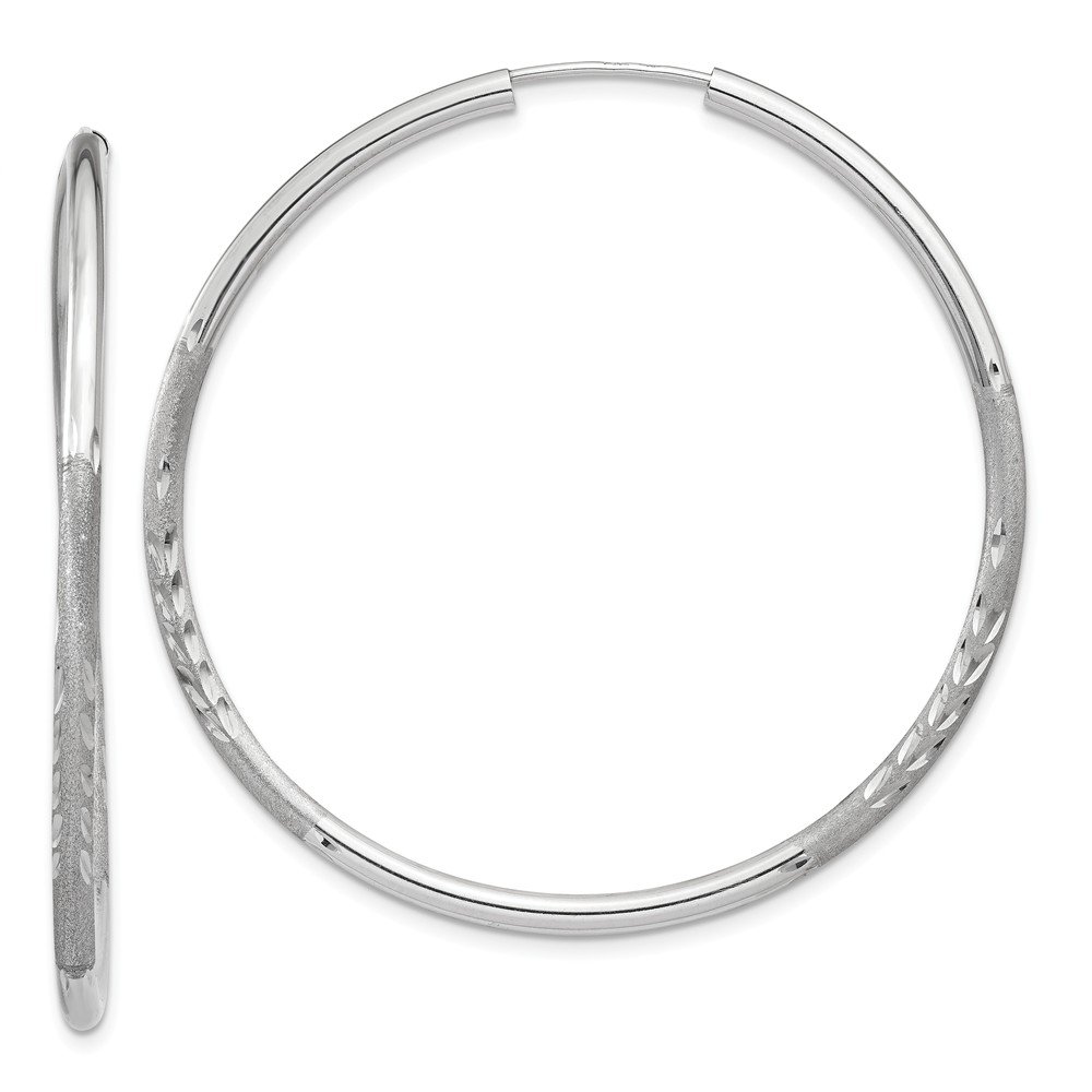 14K White Gold 2mm Diamond-Cut Endless Sterling Silver Hoop Earrings for Women - Elegant Everyday Jewelry for Work, Party & Special Occasions