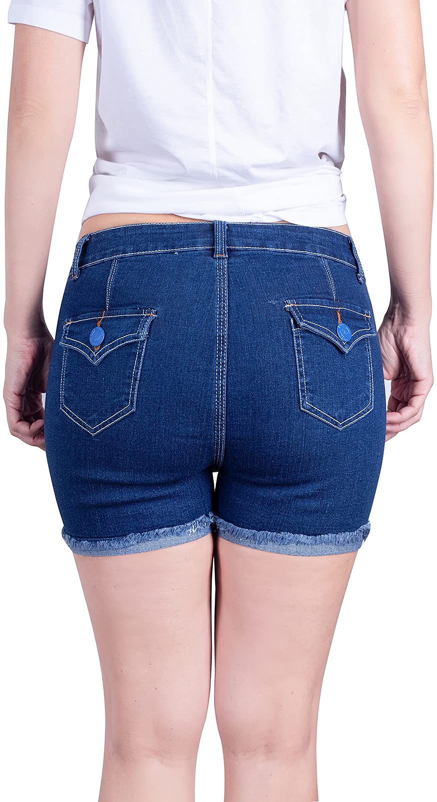 2LUV Women's Stretch Ripped Denim Shorts - 5 Pocket High Waist Distressed Jean Shorts for Women | Summer Spring Casual Wear | Perfect for Beach, Festival, Vacation & Party Outfits (Blue, Size 3)