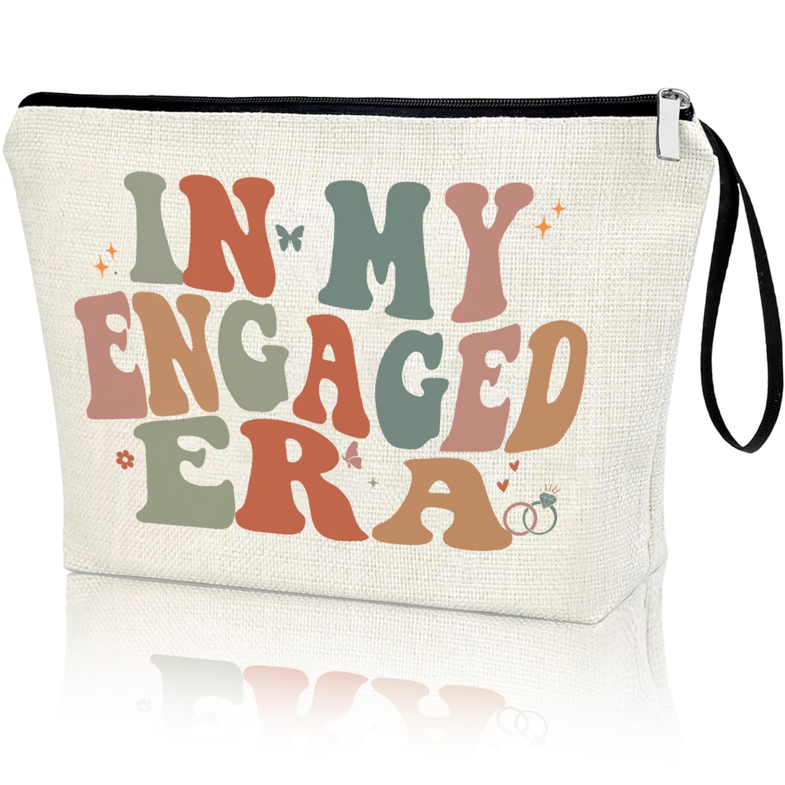 IN MY ENGAGED ERA Makeup Bag - Bridal Shower Gift for Bride, Bachelorette Party Essentials, Taylor Swift Inspired Cosmetic Travel Pouch with Zipper - Perfect for Wedding Prep, Honeymoon & Girls Trips