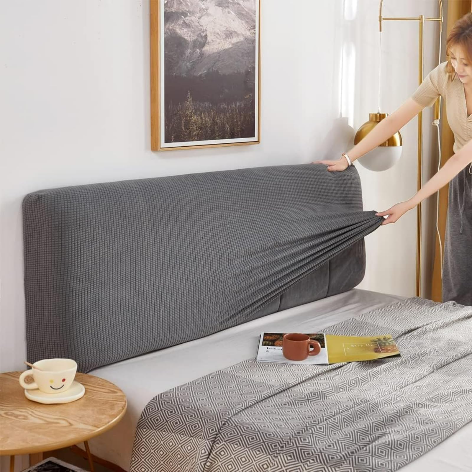EFELIM Waterproof Headboard Cover - Queen, King & Full Size Stretch Slipcover, Anti-Slip Dustproof Protector for Bedroom Decor (Dark Gray, Queen 59