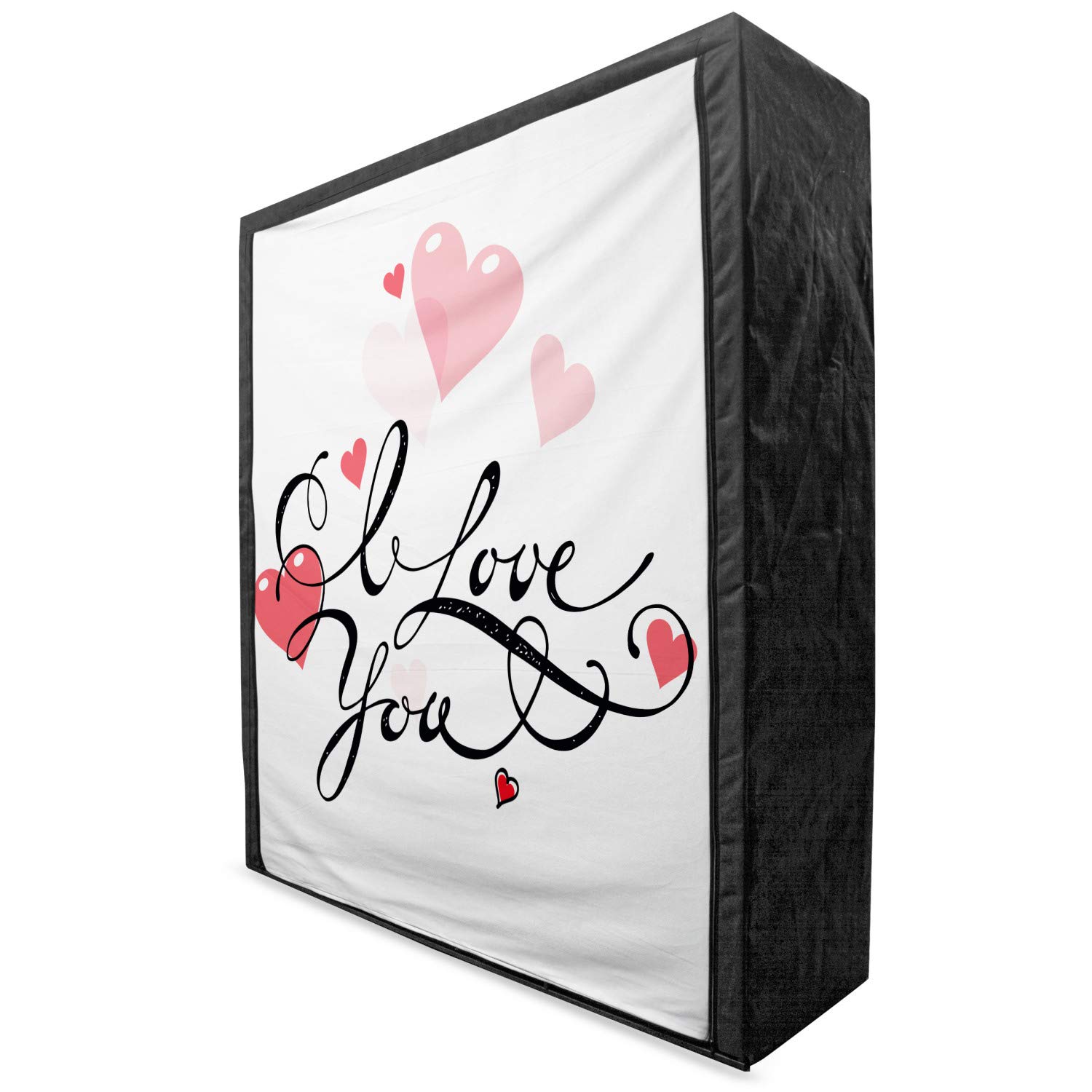 Ambesonne I Love You Portable Fabric Wardrobe - Handwritten Calligraphy Design with Pink & Red Hearts, 59
