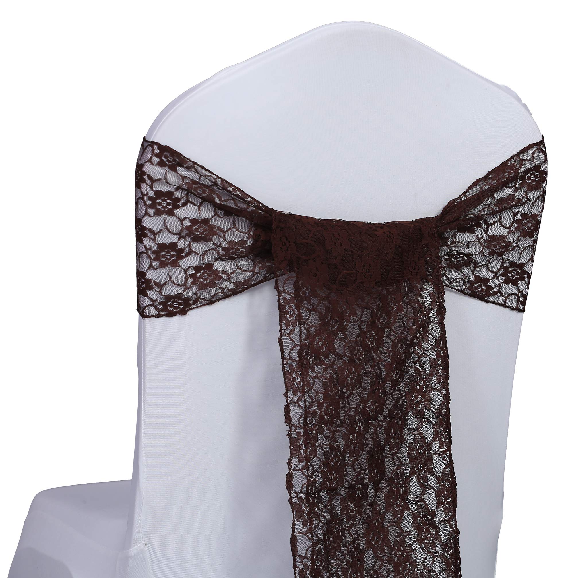 300-Pack Coffee Lace Chair Sashes for Weddings, Events & Party Decorations - Elegant Chair Bows for Banquets, Bridal Showers & Special Occasions