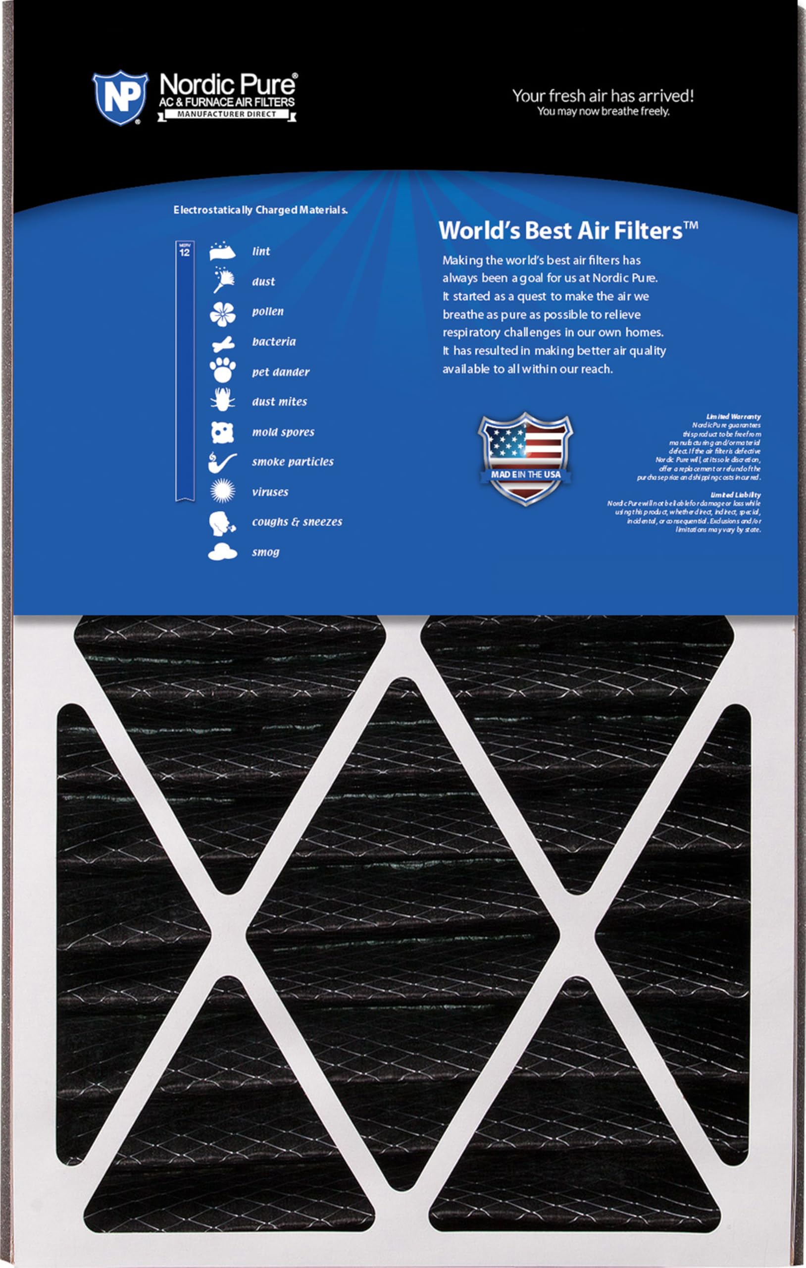 16x25x3 Air Filter Replacement MERV 12 with Carbon - 7 Pack for HVAC, Furnace & AC Units - Improves Indoor Air Quality in Homes & Offices