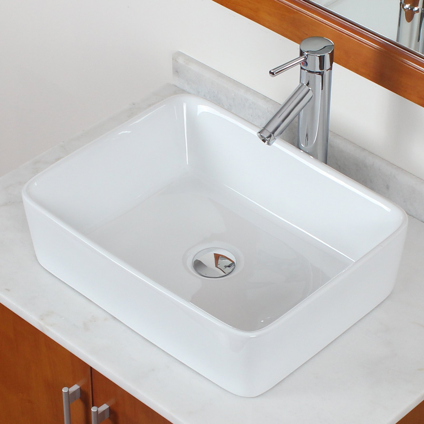 Premium Rectangle Ceramic Vessel Sink with Chrome Faucet - Modern Bathroom Vanity Sink for Powder Room, Guest Bath & Master Bathroom Renovation