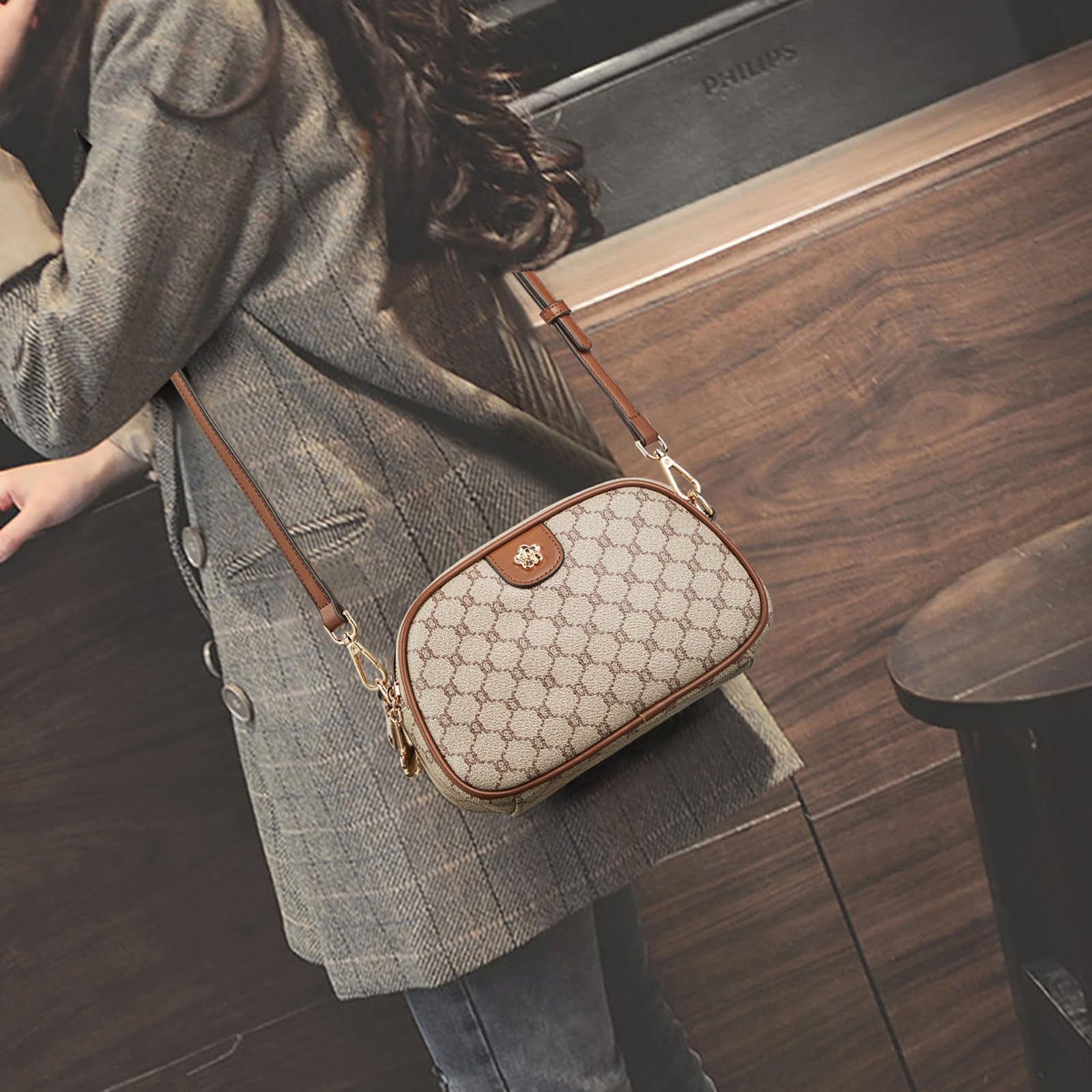 Vegan Leather Small Crossbody Bag for Women - PVC Checkered Shoulder Purse with Phone Pocket | Fashionable Sling Bag for Daily Use, Travel & Shopping