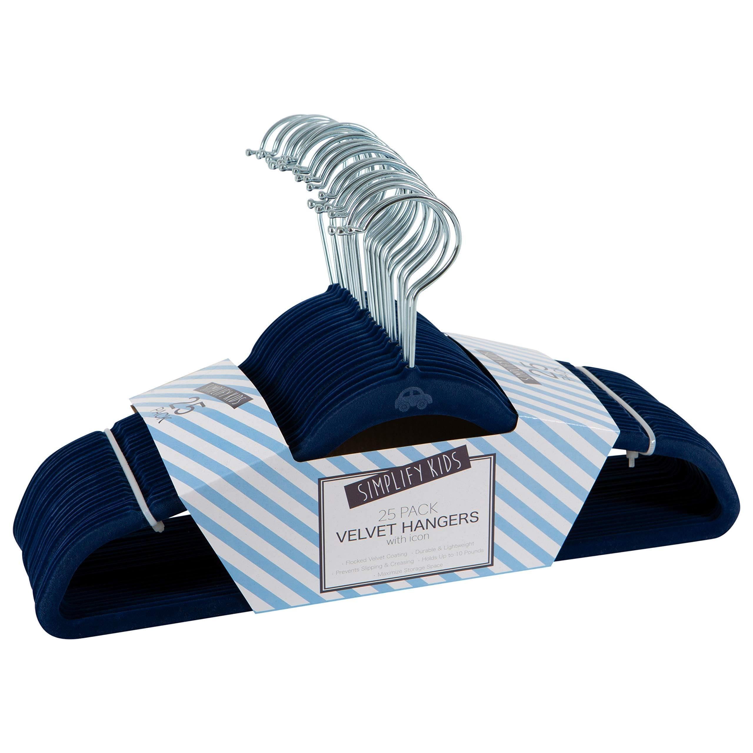 Simplify 25 Pack Kids Velvet Hangers - Slim Non-Slip Space Saving Closet Organizers for Children's Clothes, Shirts, Pants, Dresses & Baby Nursery Storage (Navy) | Perfect for Kids' Room, Closet Organization & Travel