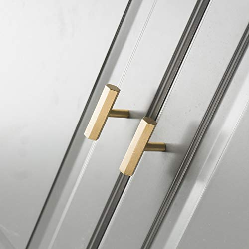 Hexagon Solid Brass Cabinet Knobs - Gold 4-Pack for Kitchen & Dresser