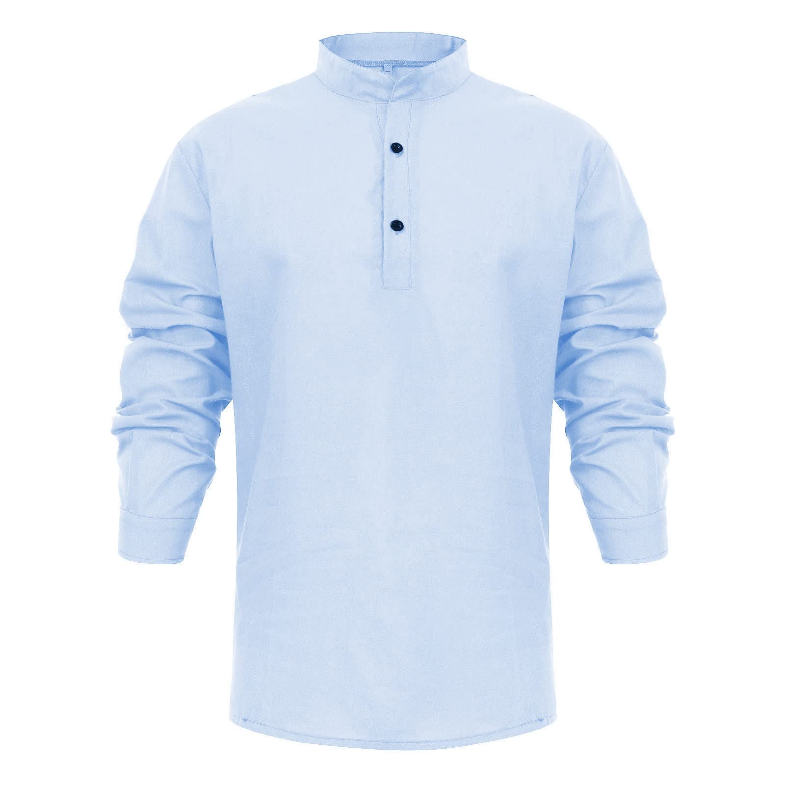Ymosrh Men's Long Sleeve Casual Shirt - Breathable Cotton Linen Blend, Solid Color Loose Fit Stand Collar T-Shirt for Men | Perfect for Office, Travel & Everyday Wear