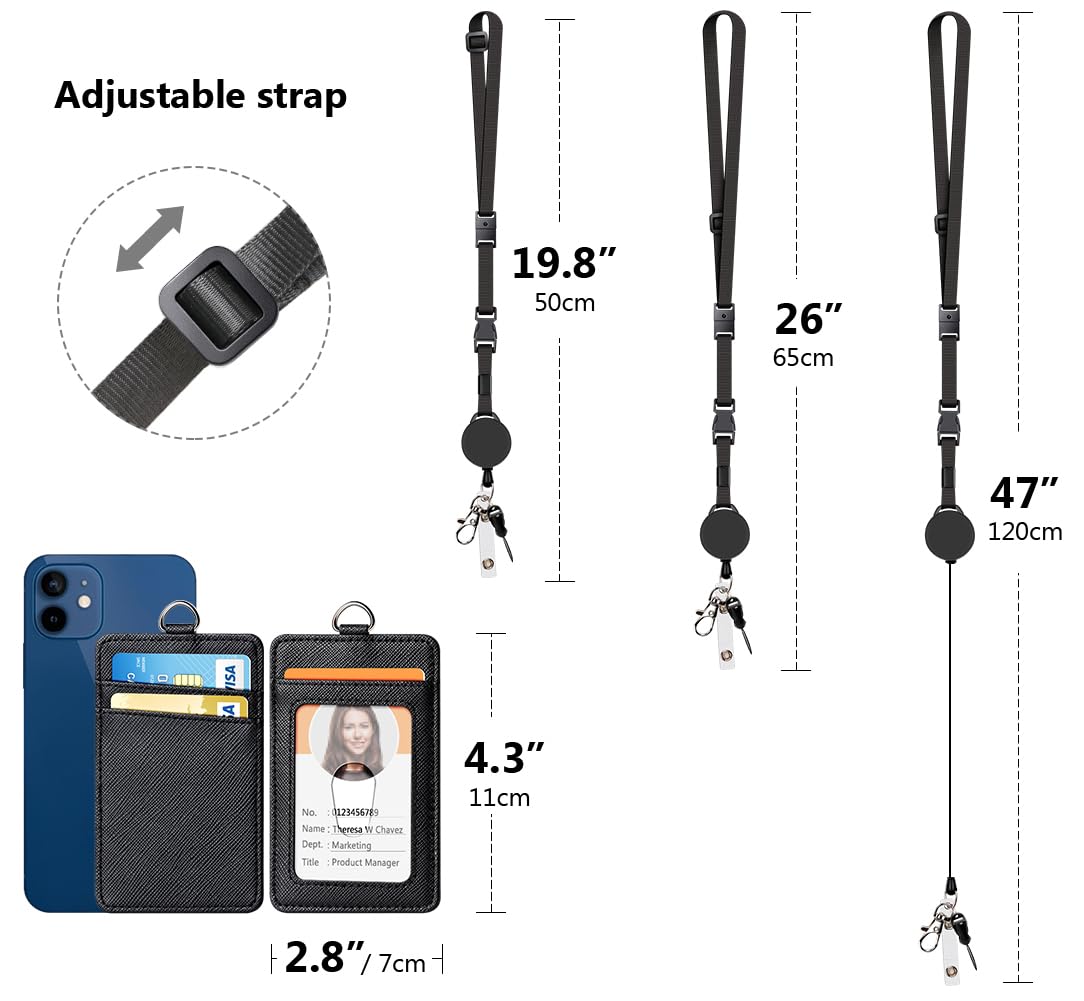 Leather Badge Holder with Retractable Lanyard - Office & School ID Card Accessory