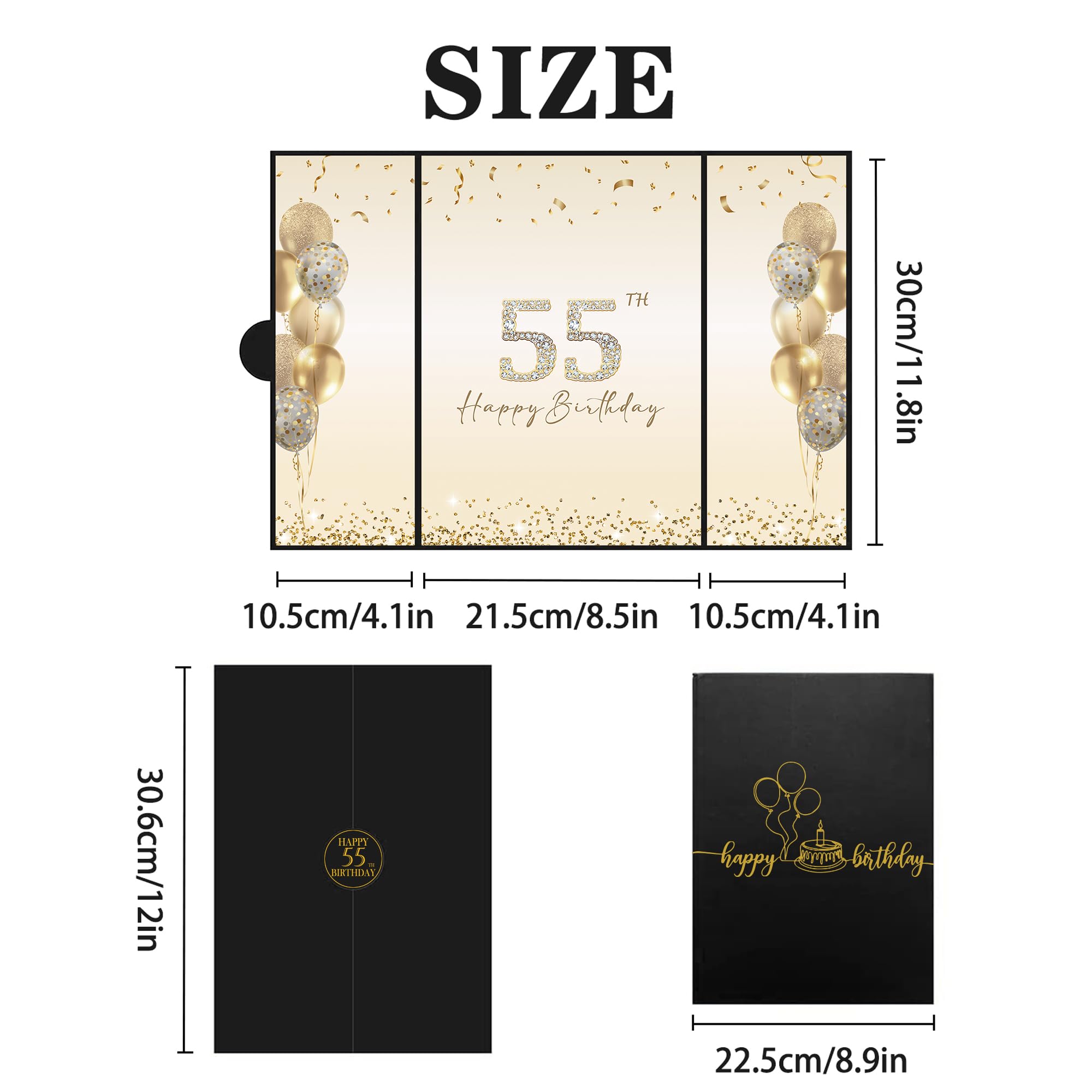 DARUNAXY Black Gold 55th Birthday Party Decorations Set - Alternative Guest Book Signing Board for Men & Women - Cheers to 55 Years Old Gifts - Perfect for Birthday Celebrations, Milestone Parties & Retirement Events