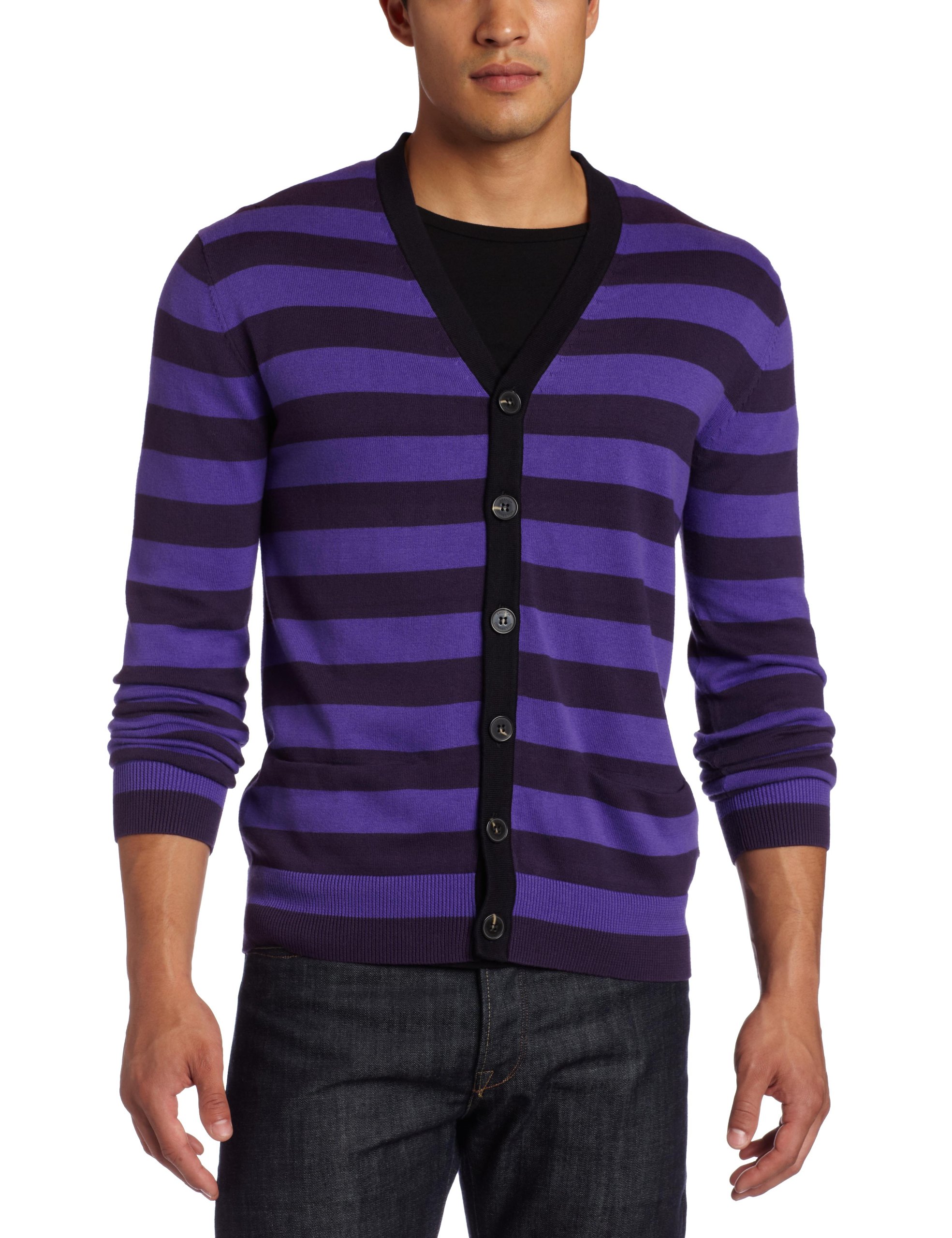 French Connection Men's Sonar Stripe Cardigan Sweater | Slim Fit Knit Pullover for Casual Wear | Perfect for Office, Date Night & Fall Layering