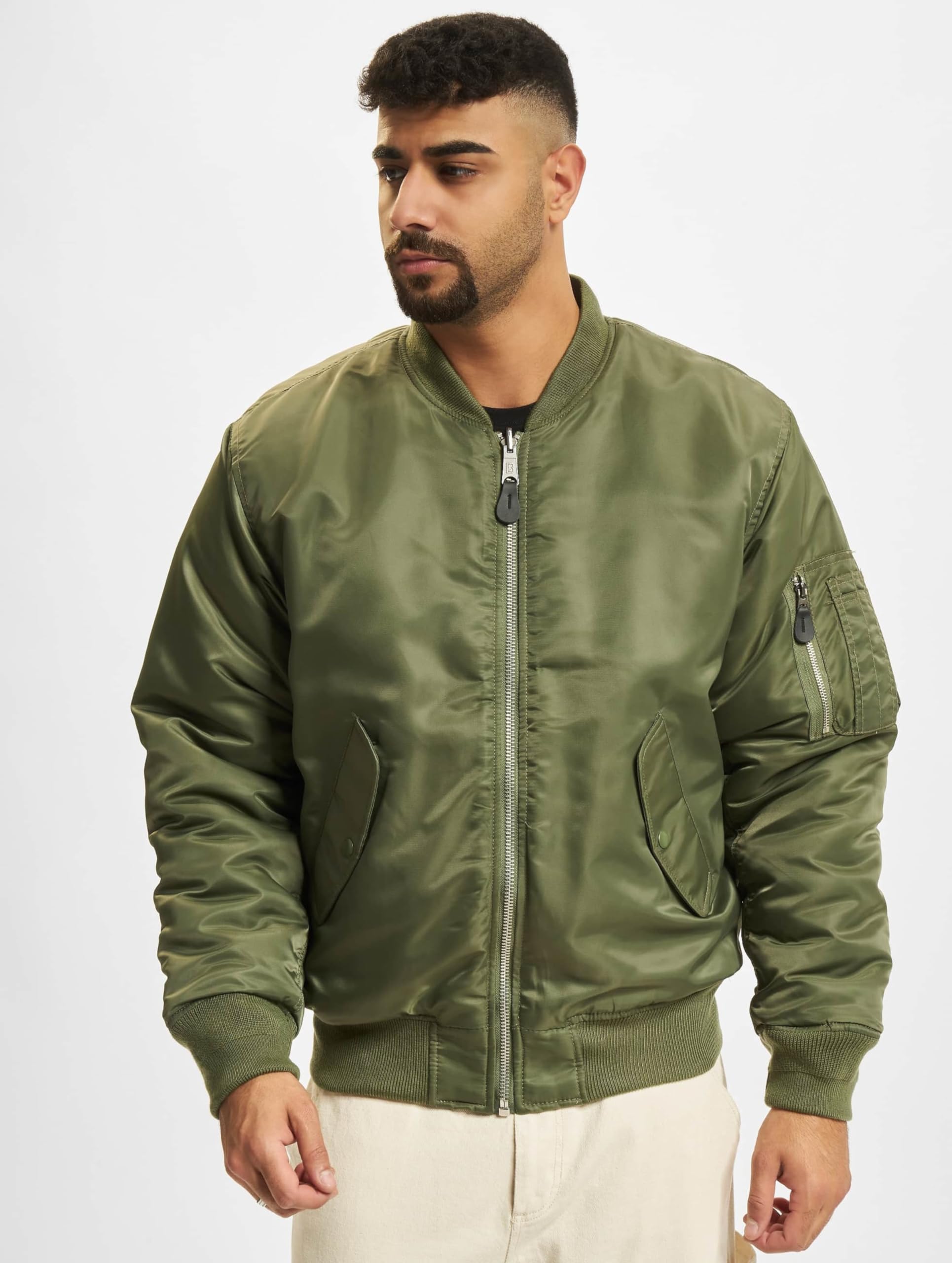 Brandit Men's MA-1 Bomber Jacket - Olive Green Military Flight Jacket for Men | Lightweight, Water-Resistant | Casual Wear, Street Style, Outdoor Adventures