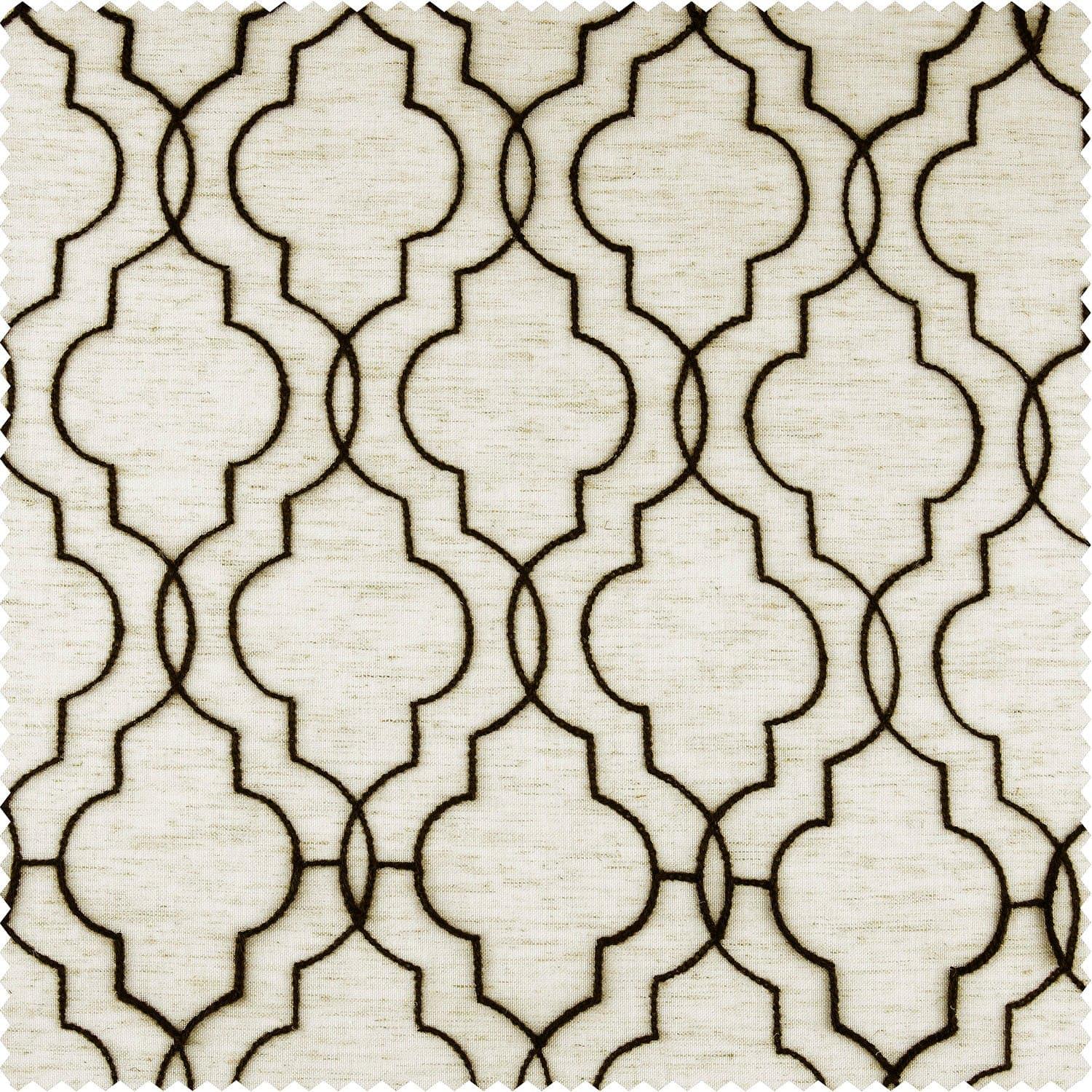 Saida Chocolate Geometric Embroidered Faux Linen Fabric Swatches - Perfect for DIY Crafts, Home Decor, and Upholstery Projects
