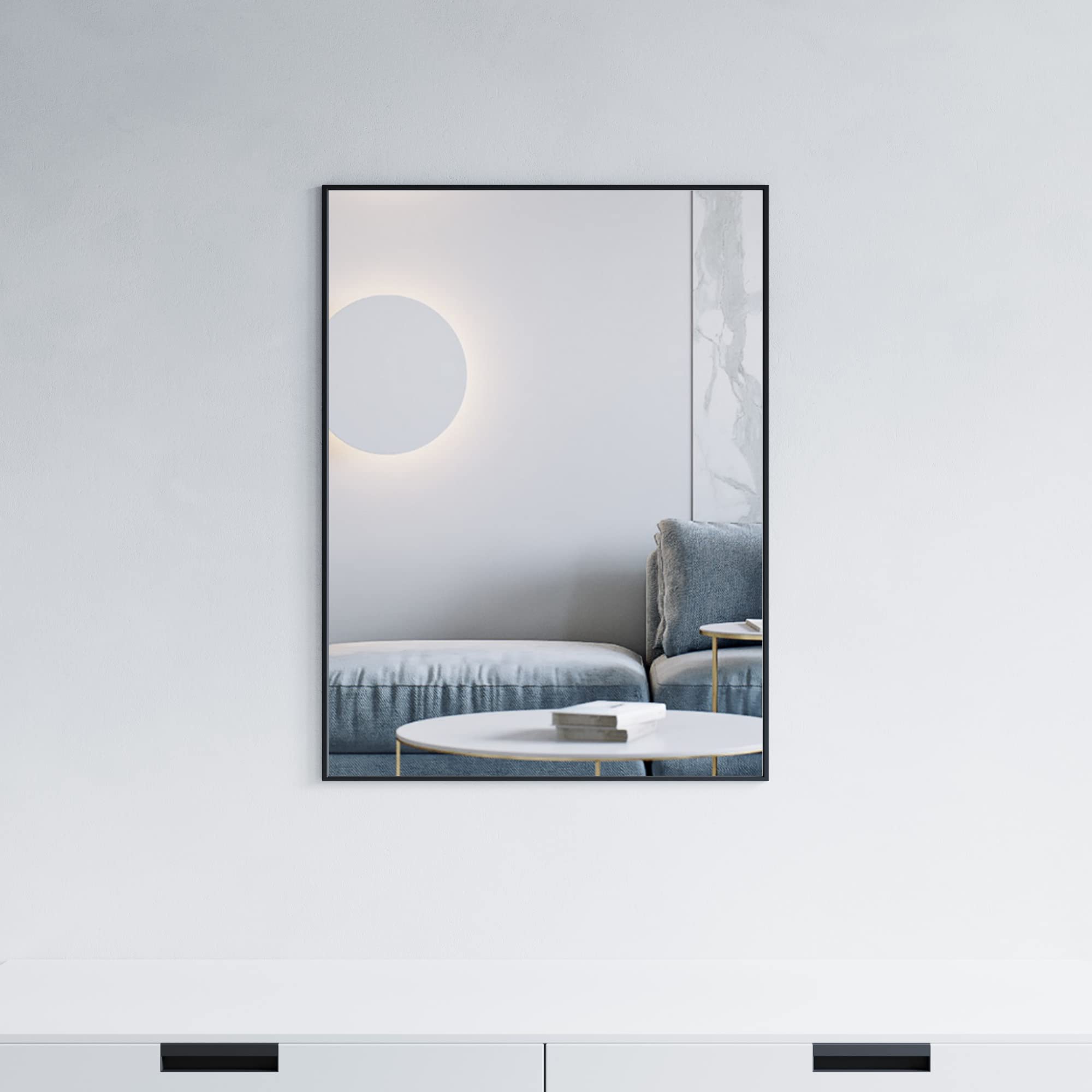 Modern Rectangular Bathroom Mirror with Slim Metal Frame - Black Vanity Wall Mirror for Home Decor | Perfect for Bathrooms, Bedrooms, and Entryways | Model 5004 2431 10