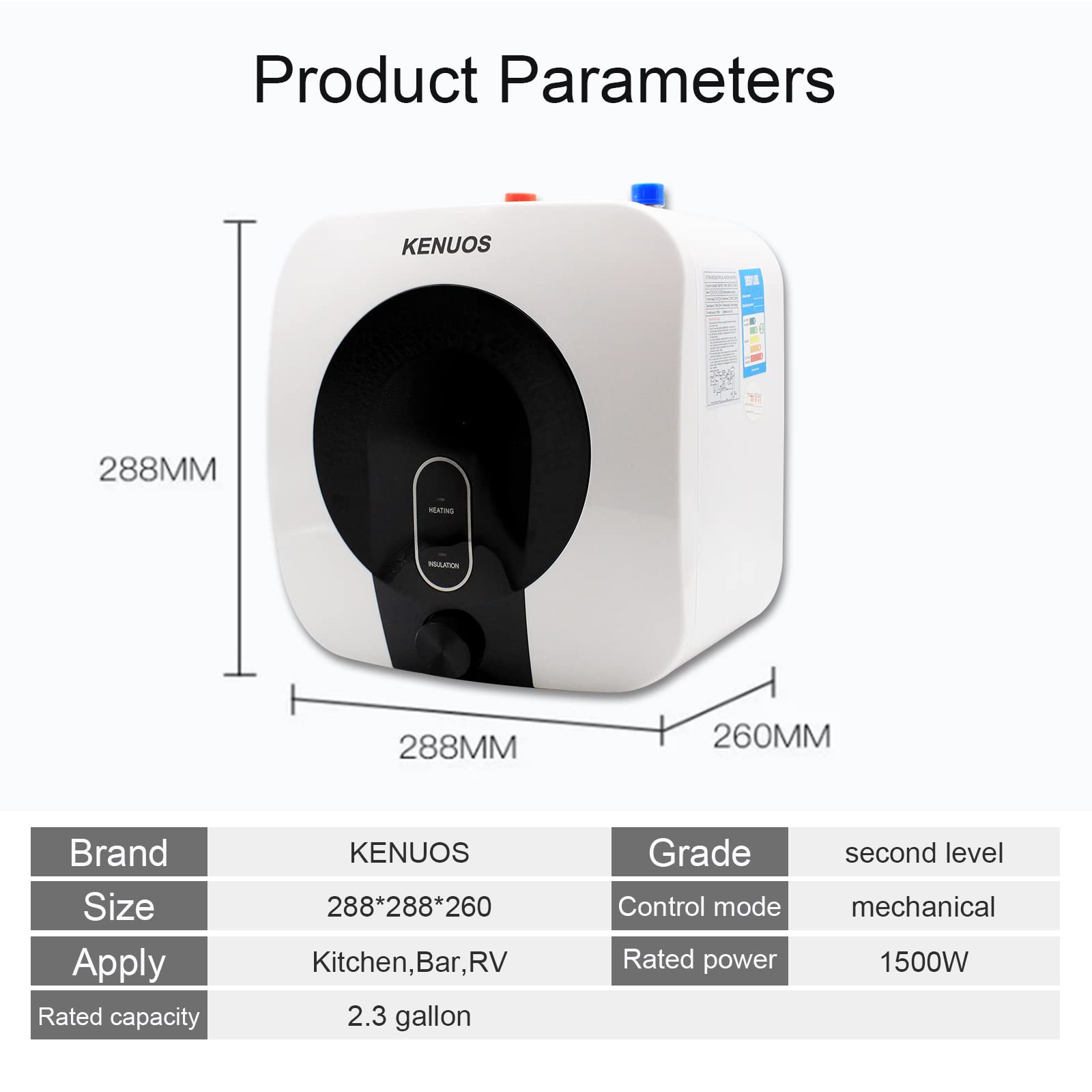 2.5 Gallon Under Sink Instant Hot Water Heater - 110V 1500W Mini Tank Water Heater for Kitchen, Bathroom & Office - Compact Point of Use Electric Water Heater with Fast Heating - Perfect for Coffee, Tea, Washing Dishes & Hand Washing